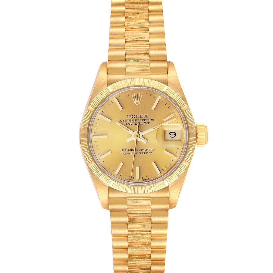 Rolex Datejust President Yellow Gold Bark Finish Ladies Watch 69278 SwissWatchExpo