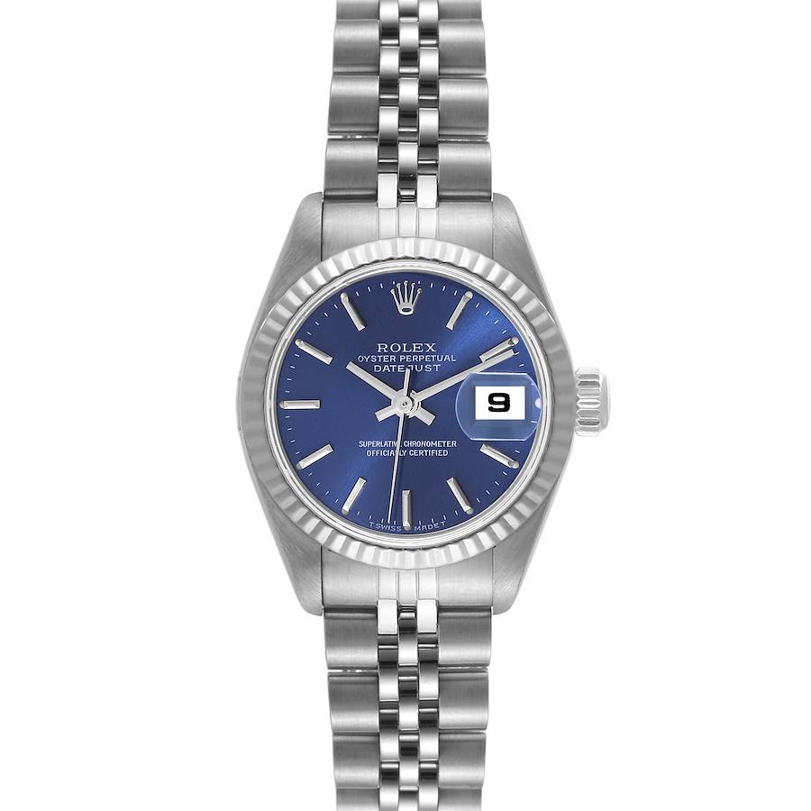 Rolex Datejust Steel White Gold Blue Baton Dial Ladies Watch 69174 SwissWatchExpo