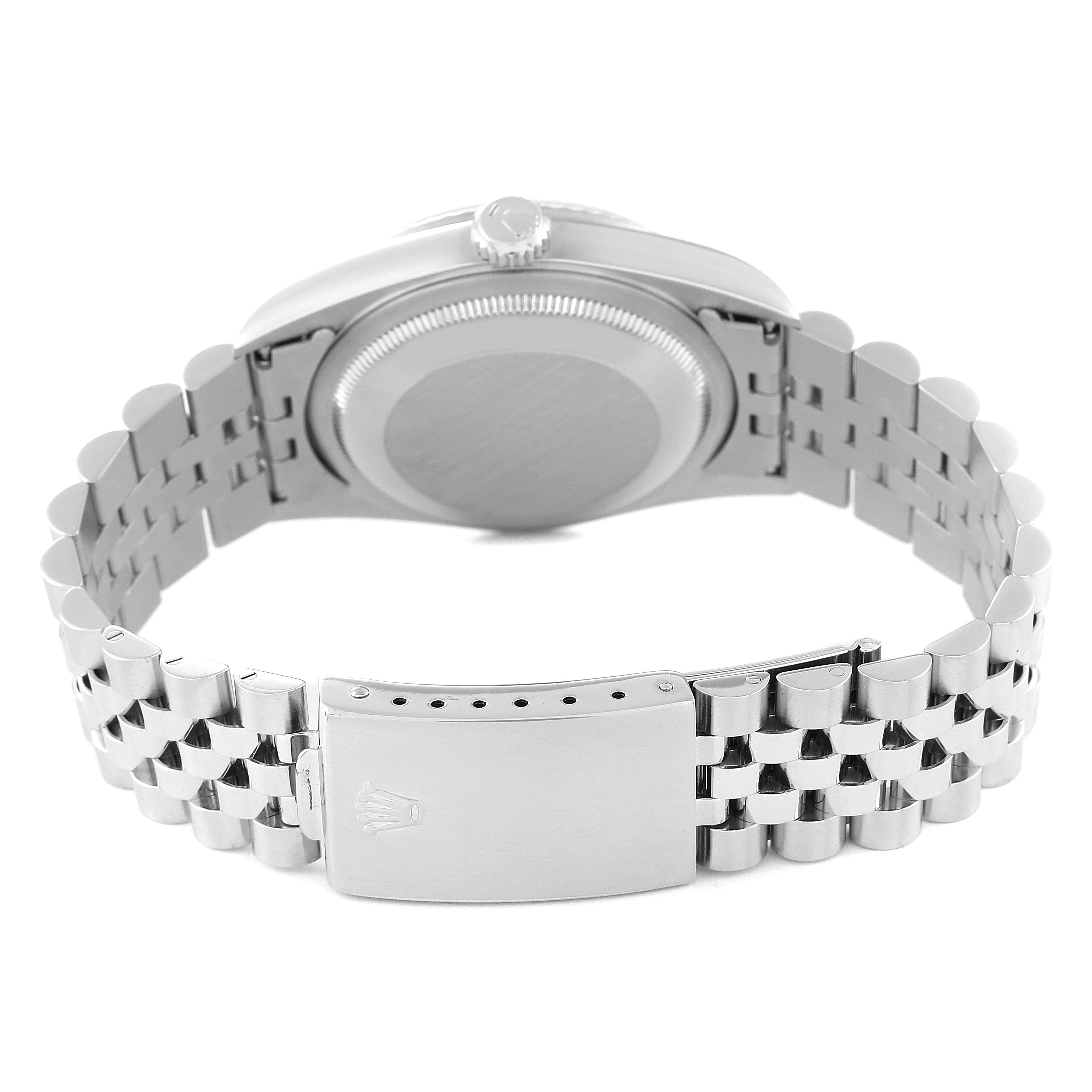 This image shows the back and clasp of a Rolex Datejust 16234 Men's Stainless Steel Blue Dial 16234 Men's Stainless Steel Blue Dial watch, highlighting the bracelet and case.