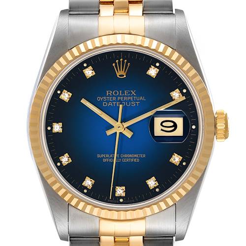 Photo of Rolex Datejust Steel Yellow Gold Blue Vignette Diamond Dial Mens Watch 16233