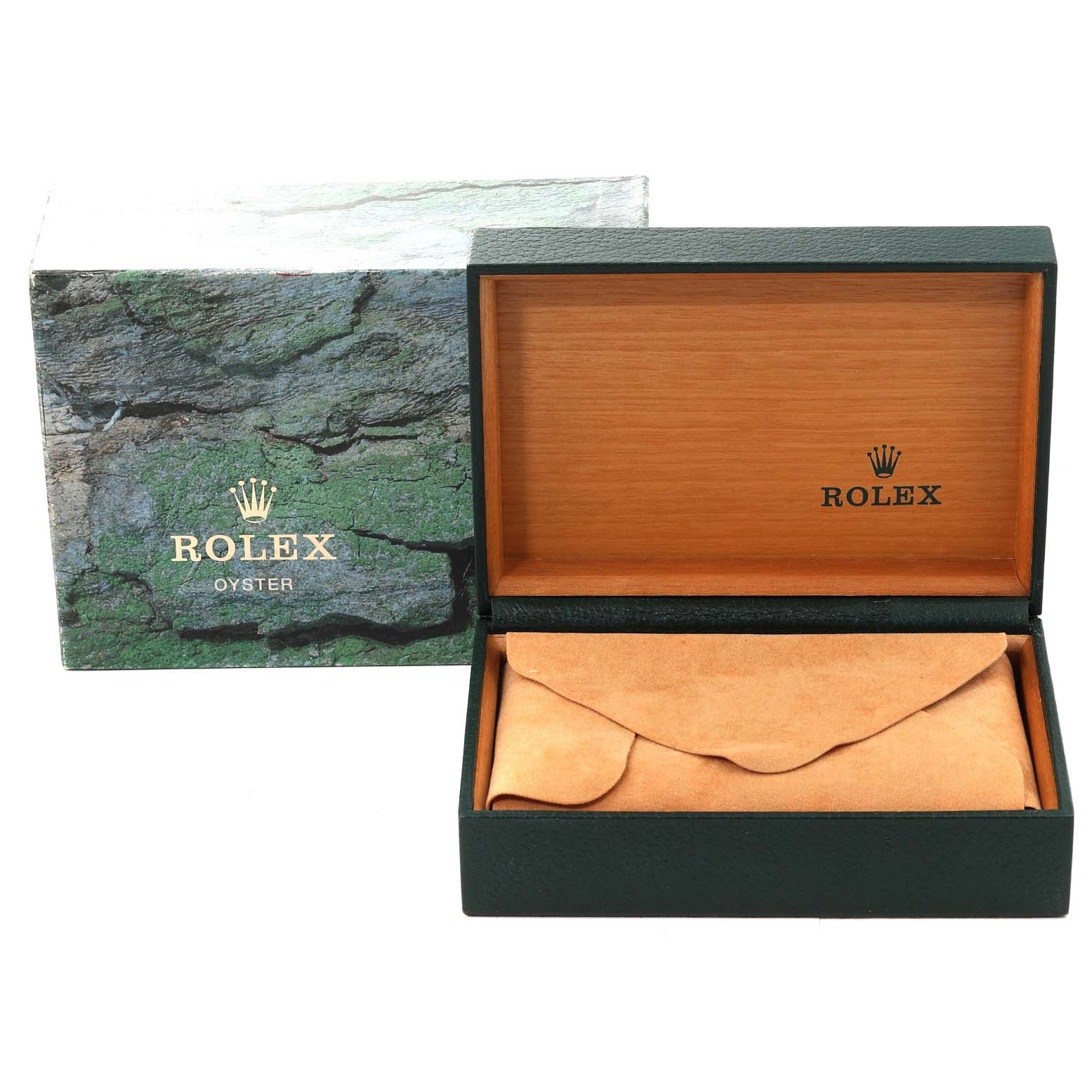 The image shows the opened box and pouch for a Rolex Datejust 16233 Men's Steel and Gold (two tone) Blue Dial 16233 Men's Steel and Gold (two tone) Blue Dial watch, highlighting the packaging from a front angle.