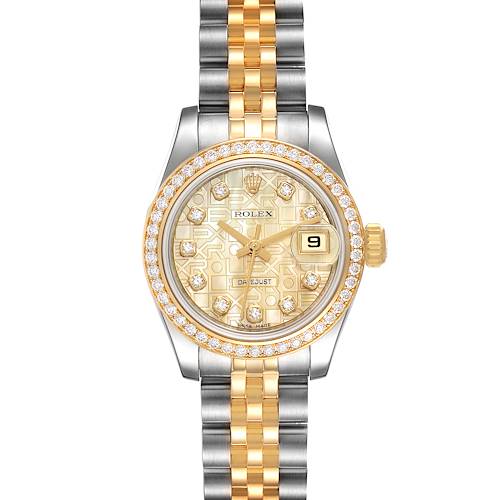 Photo of Rolex Datejust Steel Yellow Gold Mother of Pearl Diamond Ladies Watch 179383 Box Card