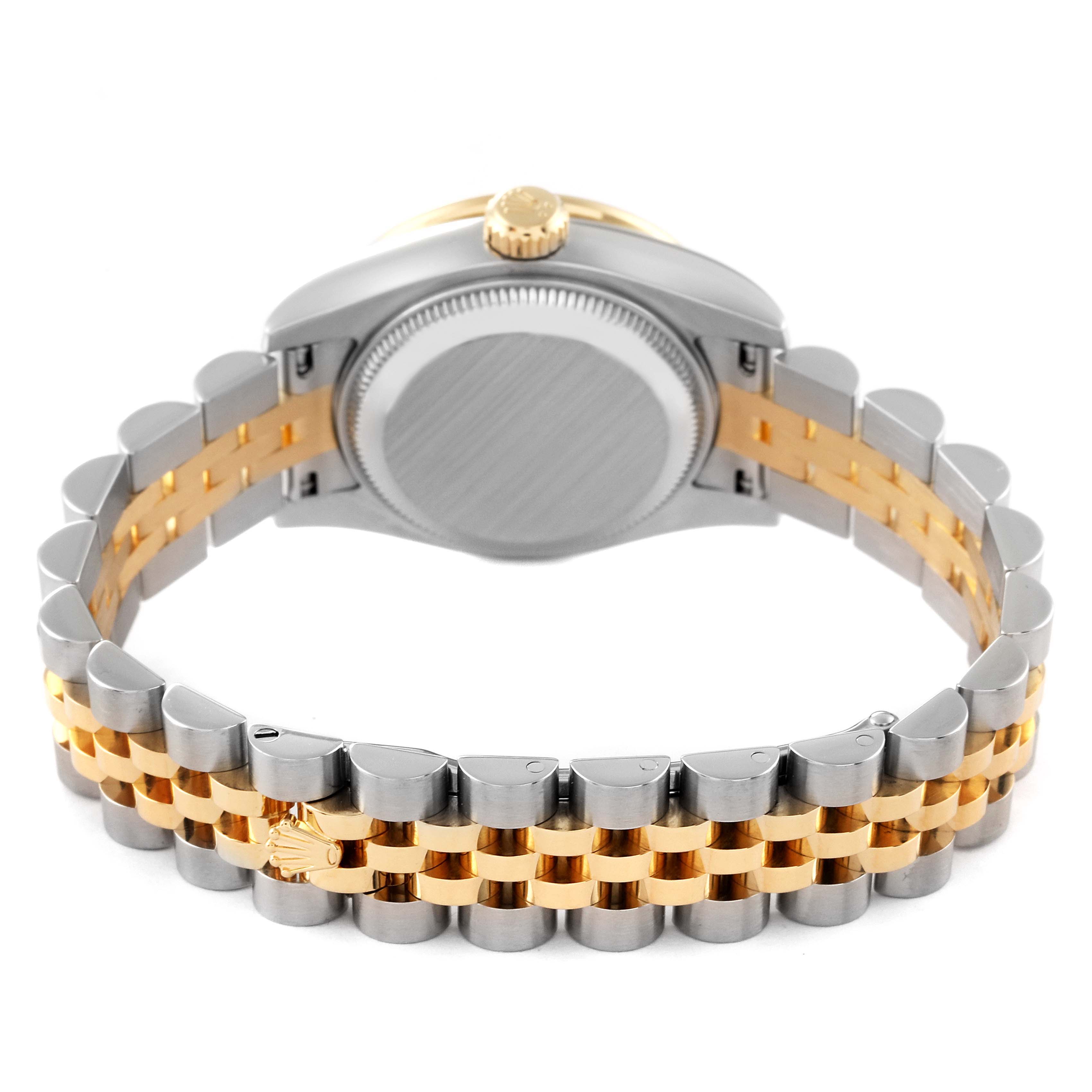 The image shows the back case and Jubilee bracelet of a Rolex Datejust 179383 Women's Steel and Gold (two tone) Mother of Pearl Dial 179383 Women's Steel and Gold (two tone) Mother of Pearl Dial watch, viewed from the rear angle.