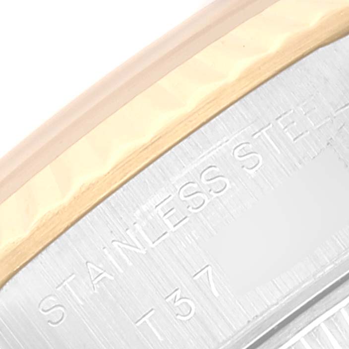 The image shows a close-up shot of the Rolex Datejust 69173 Women's Steel and Gold (two tone) Grey Dial 69173 Women's Steel and Gold (two tone) Grey Dial's stainless steel and gold case back.