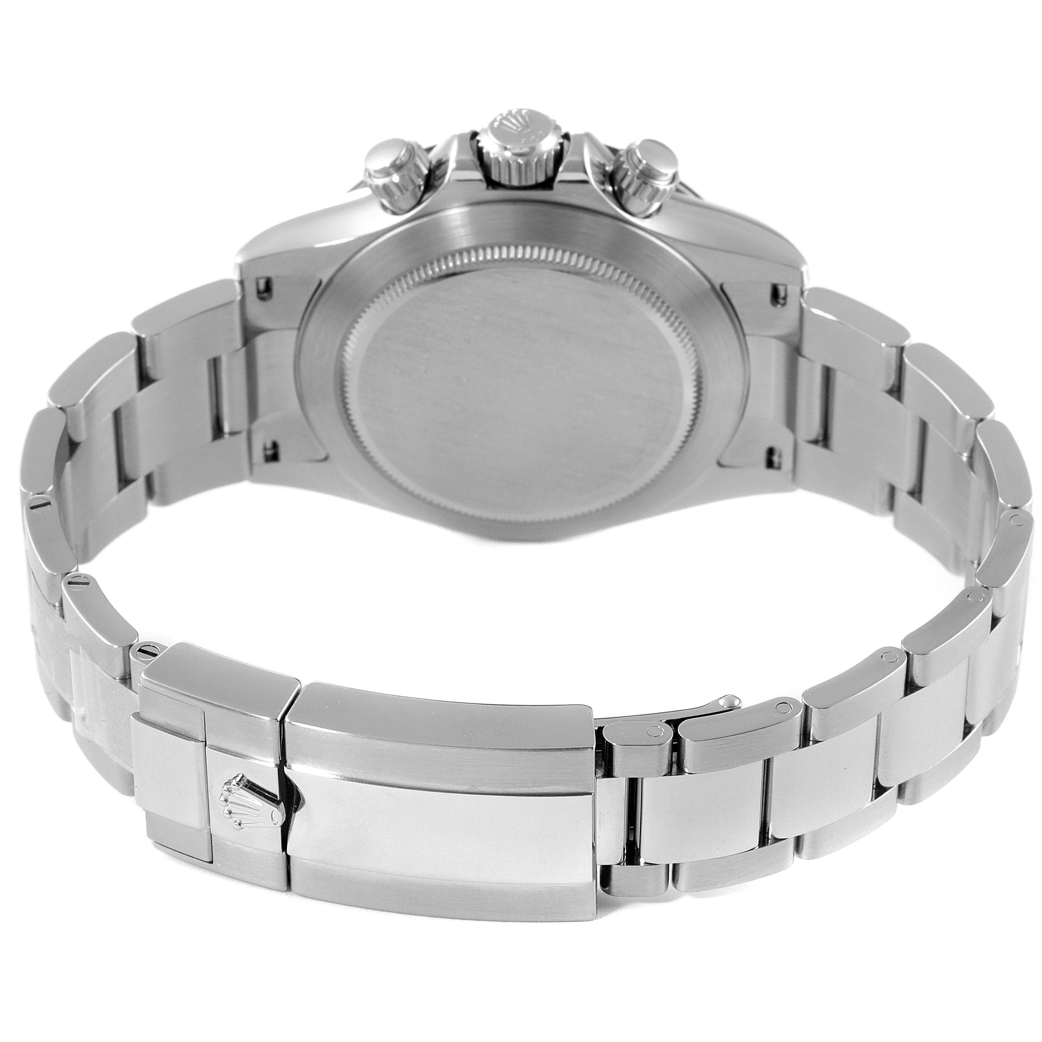 The image shows the back and clasp of the Rolex Daytona 116500 Men's Stainless Steel White Dial 116500 Men's Stainless Steel White Dial watch, with the bracelet partially opened.