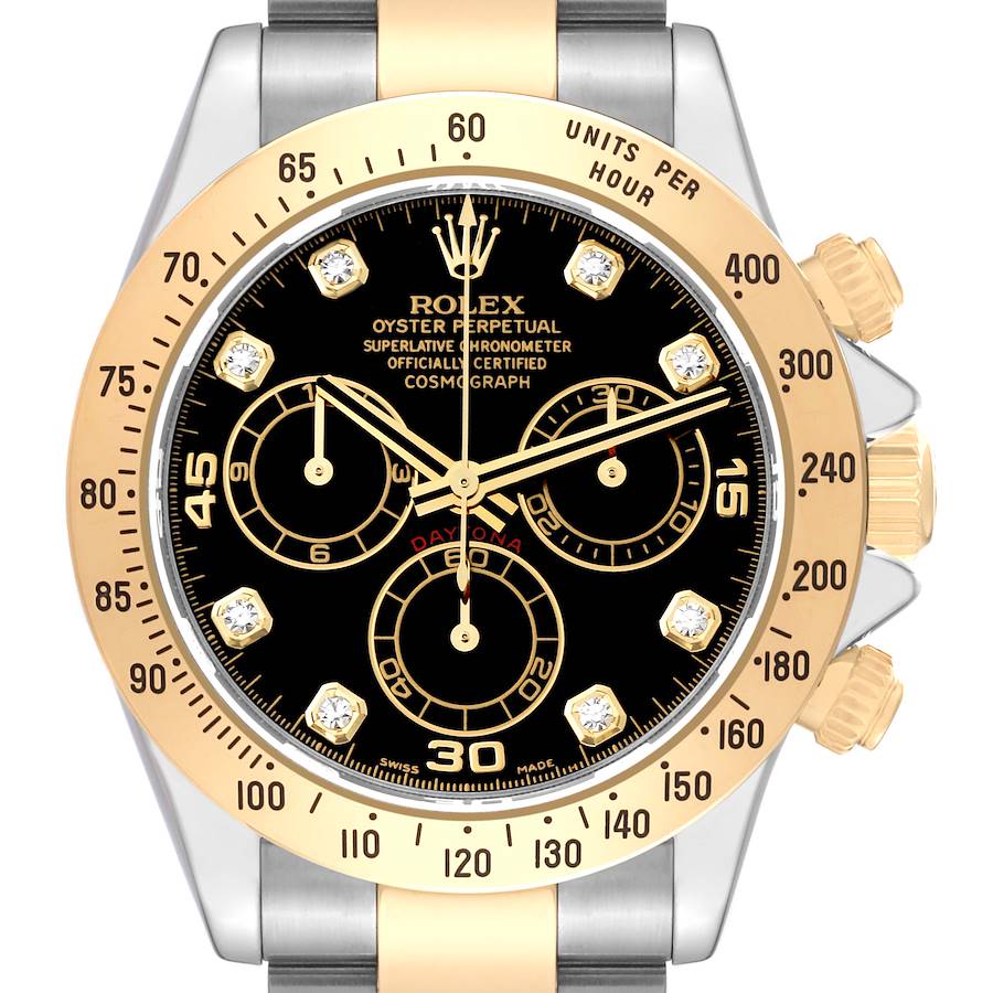Rolex Daytona Steel Yellow Gold Black Diamond Dial Mens Watch 116523 SwissWatchExpo