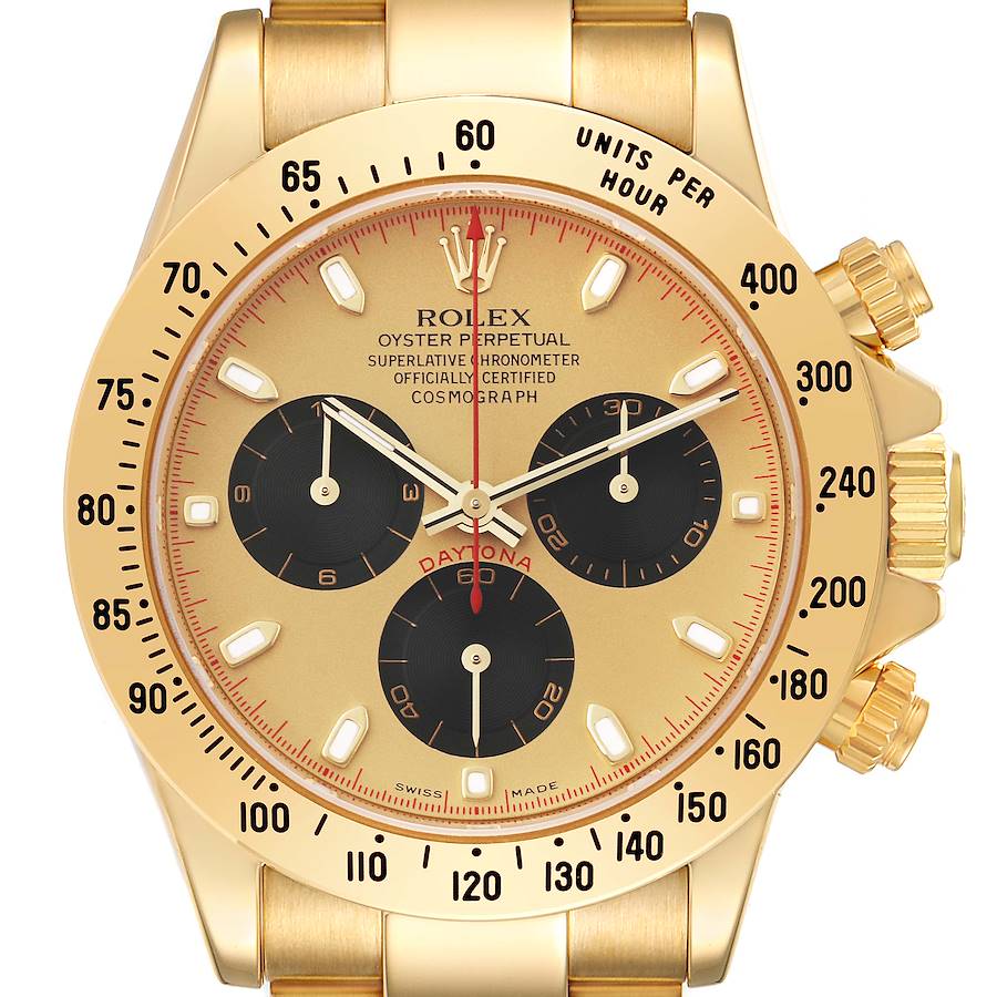 Rolex Daytona Yellow Gold Champagne Dial Mens Watch 116528 Box Papers SwissWatchExpo