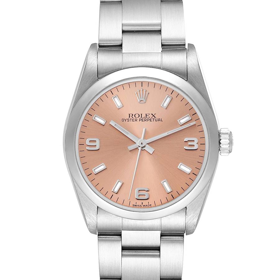 Rolex Oyster Perpetual Midsize Salmon Dial Steel Ladies Watch 77080 Box Papers SwissWatchExpo
