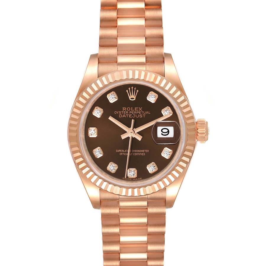 Rolex President 28 Rose Gold Chocolate Diamond Dial Ladies Watch 279175 SwissWatchExpo