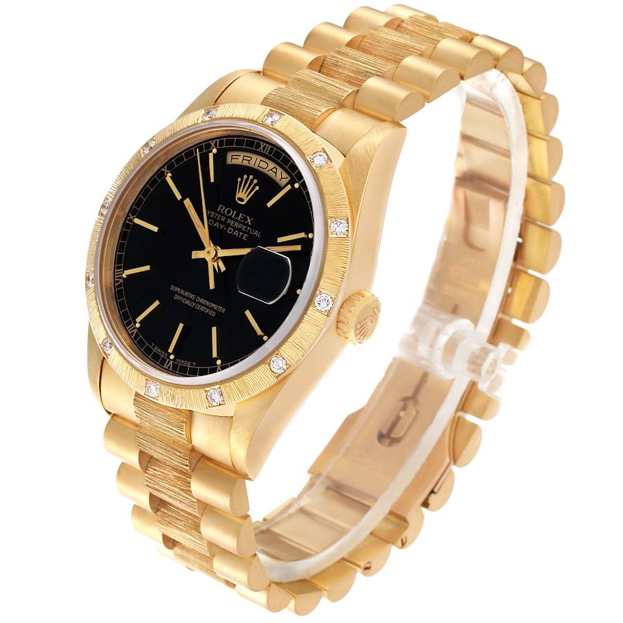 Rolex President Day-Date Yellow Gold Black Dial Diamond Mens Watch ...