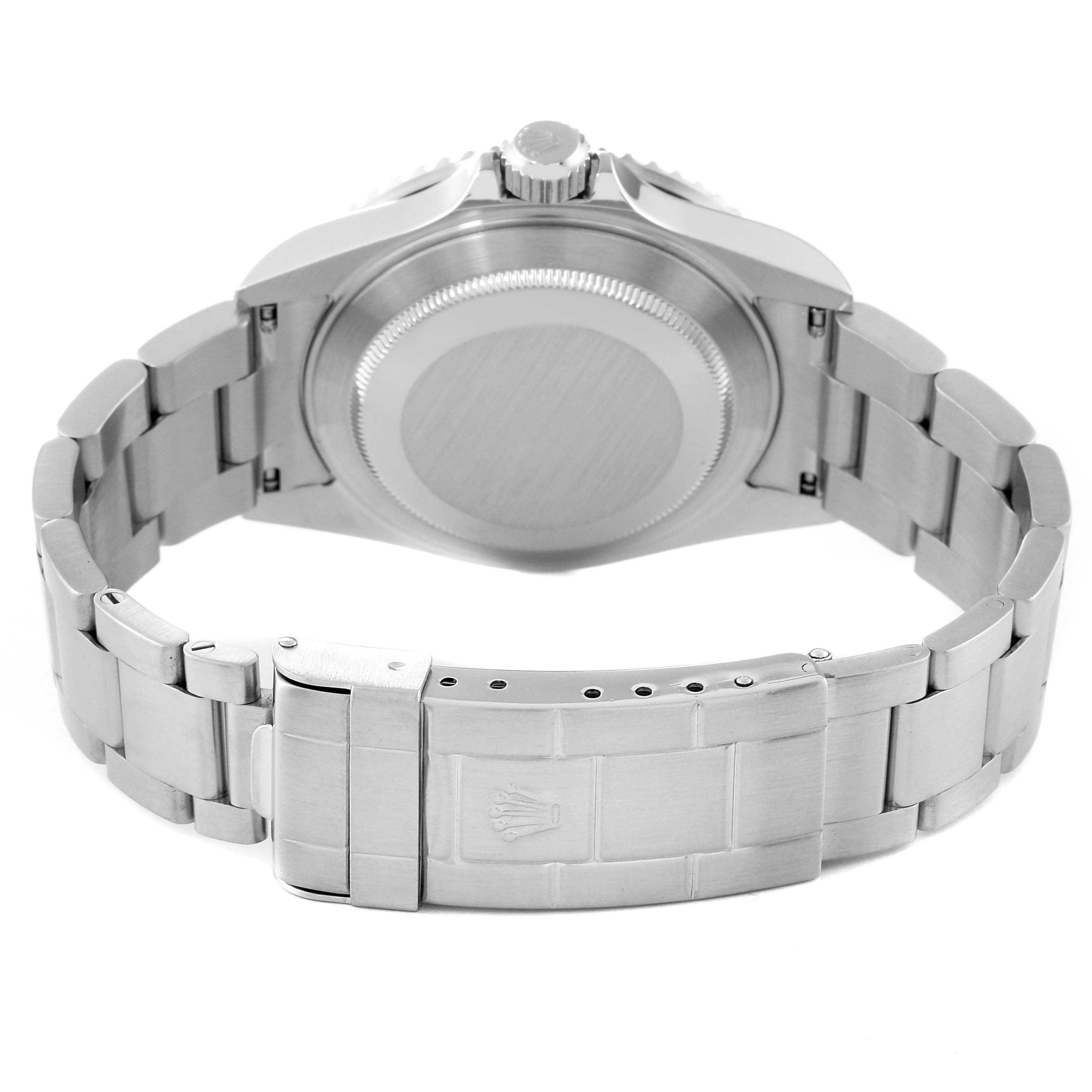 The image shows the back view and the bracelet of a Rolex Submariner 16610 Men
s Stainless Steel Black Dial 16610 Men
s Stainless Steel Black Dial watch, highlighting the case back, crown, and clasp.