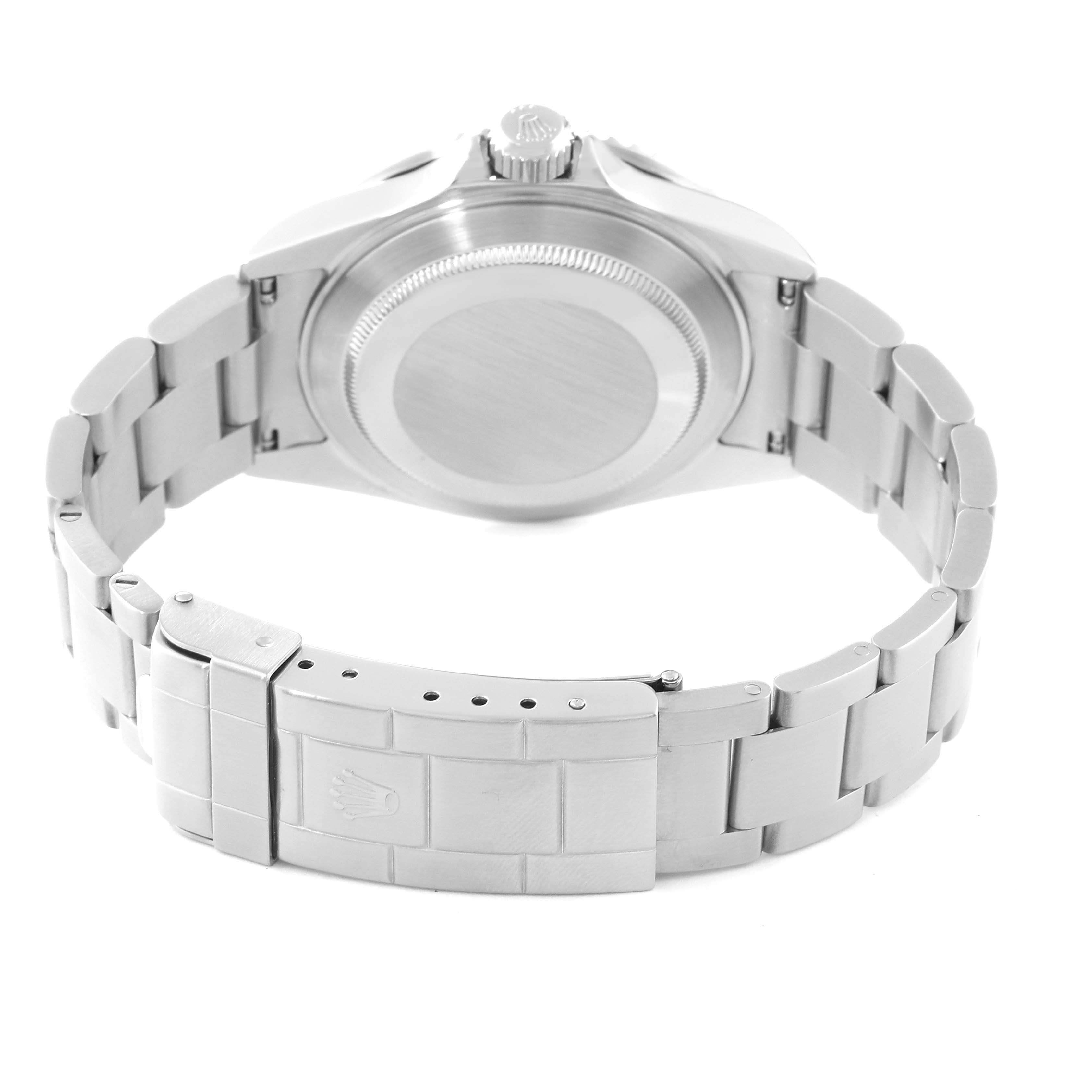 This image shows the back and bracelet clasp of a Rolex Submariner 16610T Men
s Stainless Steel Black Dial 16610T Men
s Stainless Steel Black Dial watch from a rear angle.