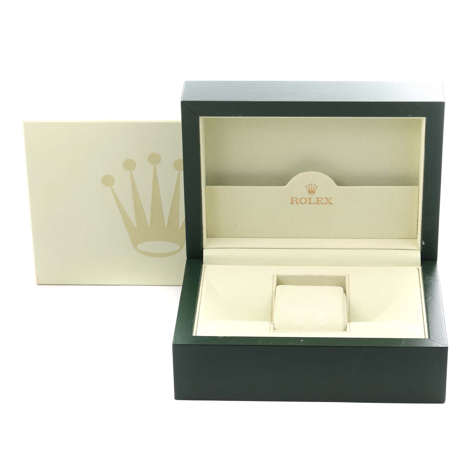 The image shows an open Rolex Turn-o-Graph 116264 Men's Stainless Steel White Dial 116264 Men's Stainless Steel White Dial watch box with cushion, viewed from the front.