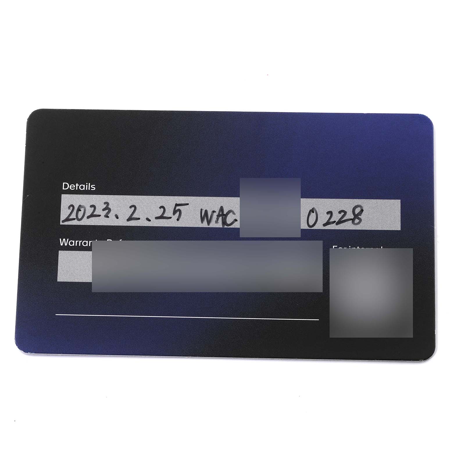 This image shows the warranty card for the Tag Heuer Carrera CV201AR Men's Stainless Steel Blue Dial CV201AR Men's Stainless Steel Blue Dial watch model, viewed from the top.