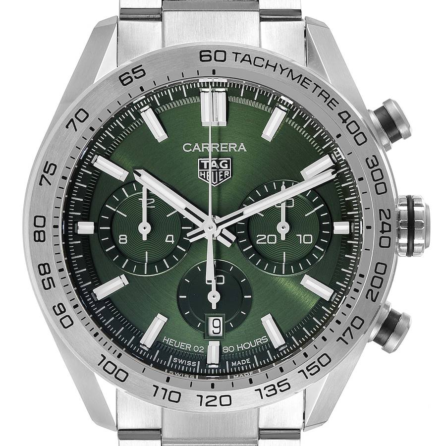 Tag Heuer Carrera Chronograph Green Dial Steel Mens Watch CBN2A10 Box Card SwissWatchExpo