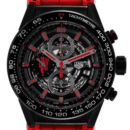 Photo of Tag Heuer Carrera Skeleton Dial Manchester United LE Watch CAR2A1J Box Card
