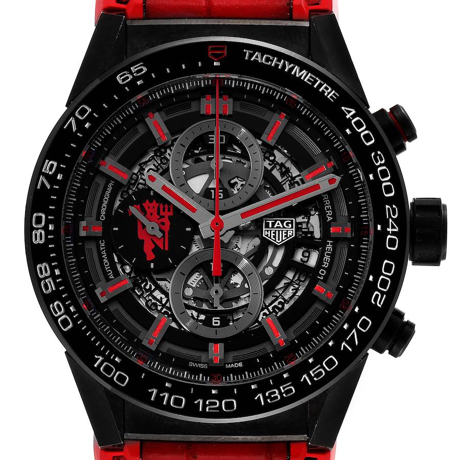 Tag Heuer Carrera Skeleton Dial Manchester United LE Watch CAR2A1J Box Card SwissWatchExpo