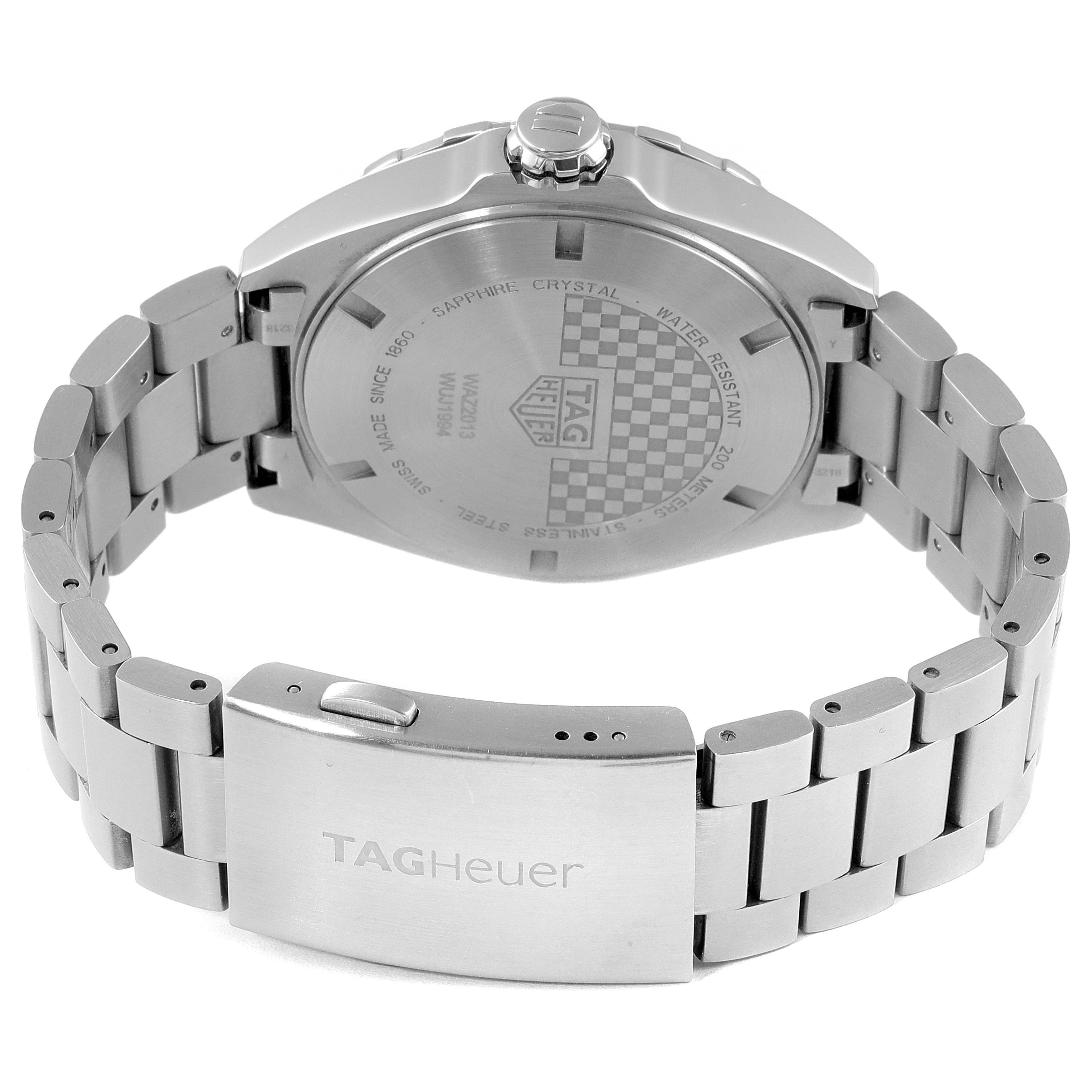 The image shows the back of the Tag Heuer Formula 1 WAZ2013.BA0842 Men's Stainless Steel White Dial WAZ2013.BA0842 Men's Stainless Steel White Dial watch, including the case back, crown, and metal bracelet with the clasp visible.