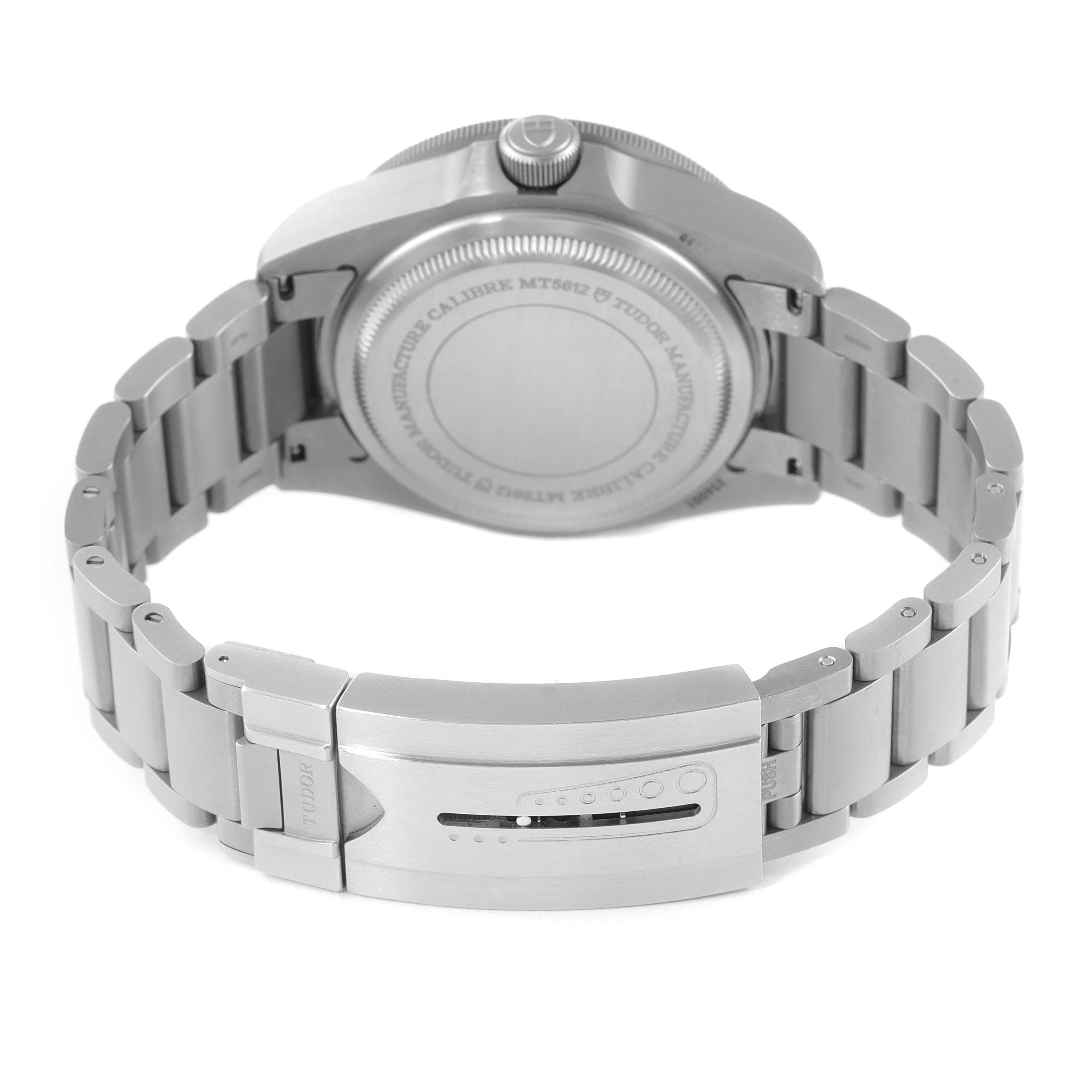 This image shows the back view of a Tudor Pelagos 25600TB Men's Titanium Blue Dial 25600TB Men's Titanium Blue Dial watch, highlighting the case back, bracelet, and clasp.