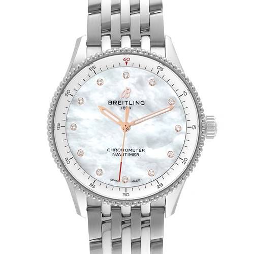 Photo of Breitling Navitimer 32 Mother of Pearl Diamond Dial Steel Ladies Watch A77320 Box Card