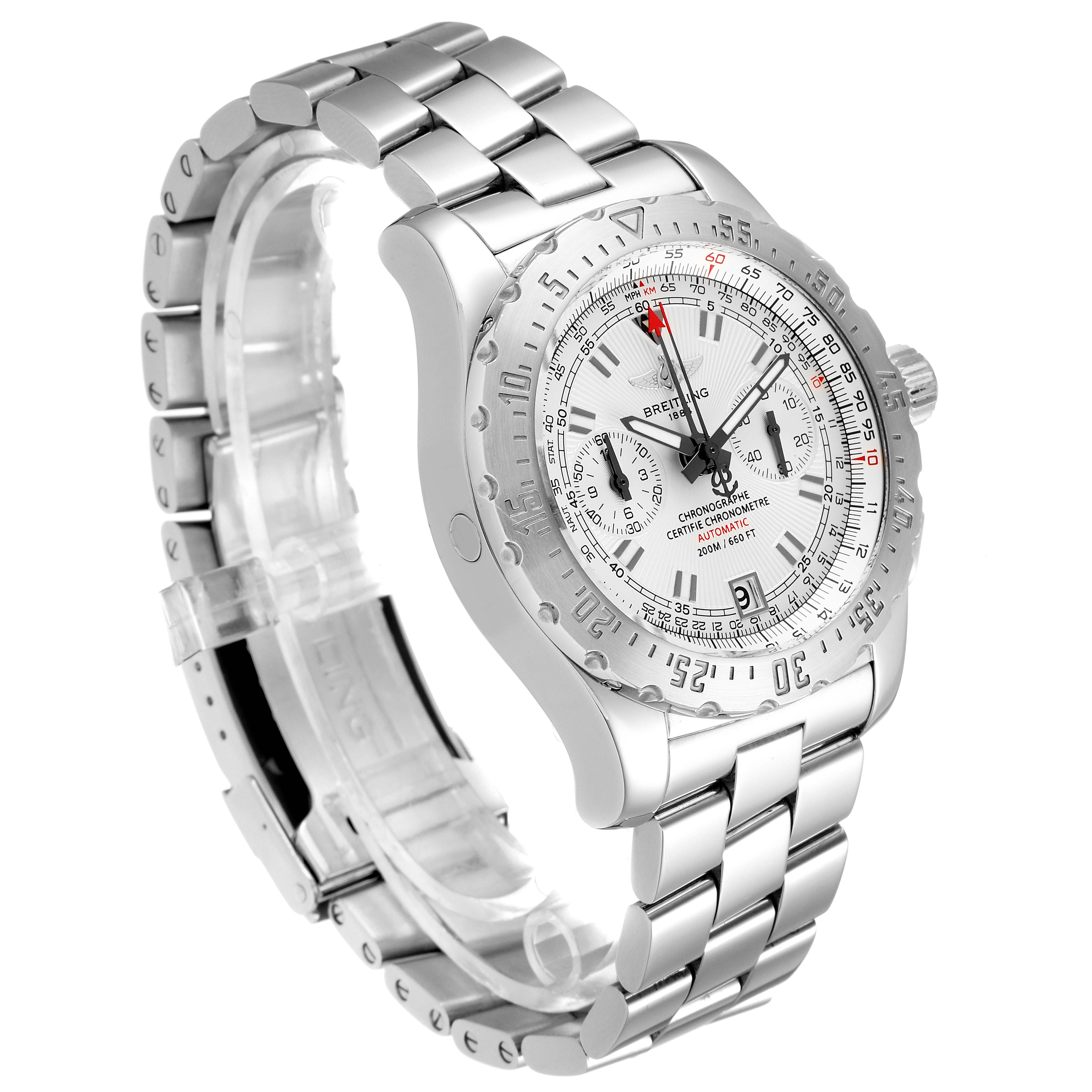 The image shows a Breitling Professional Series A27362 Men's Stainless Steel Silver Dial A27362 Men's Stainless Steel Silver Dial watch at a three-quarter angle, highlighting its face, bezel, bracelet, and clasp.