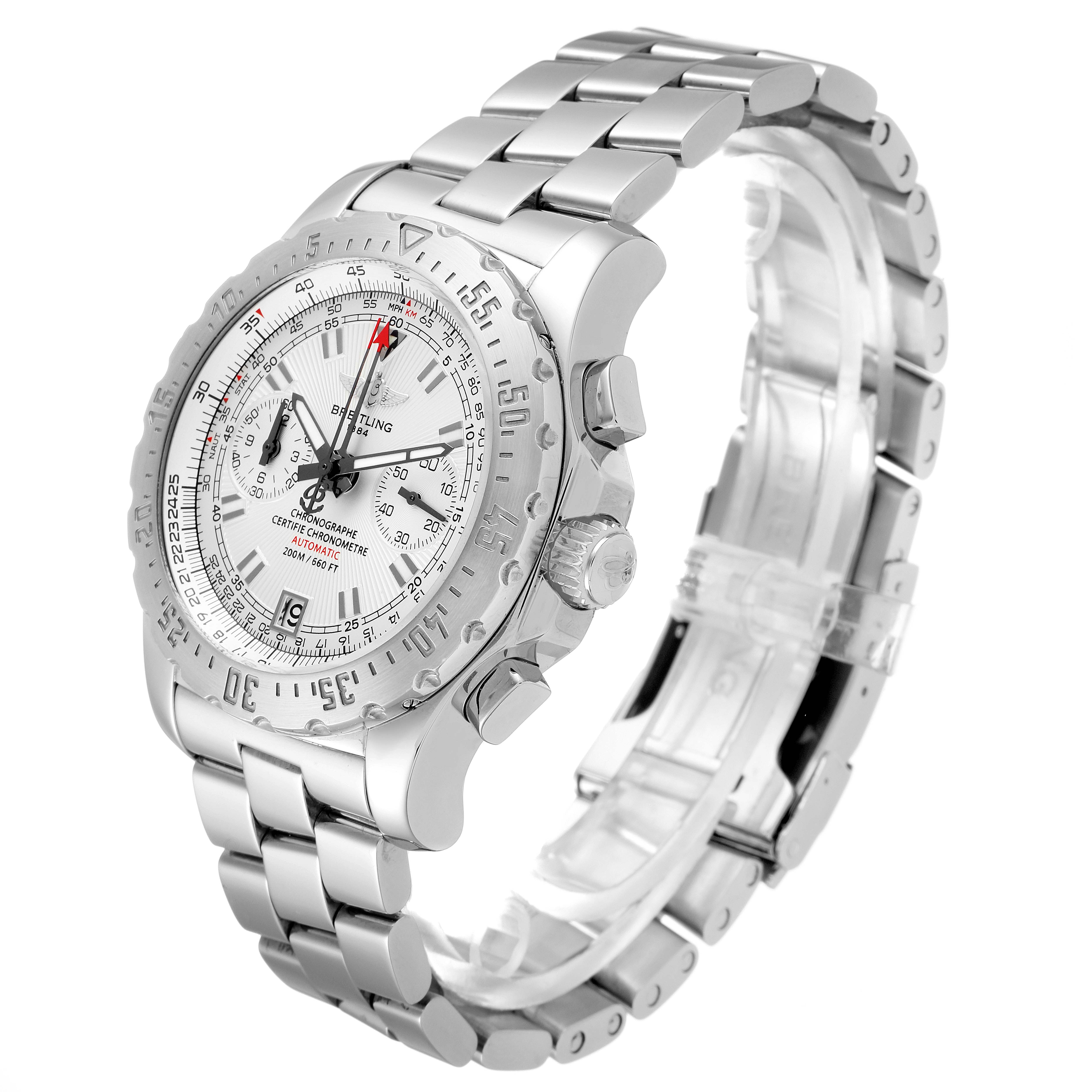 The image shows a Breitling Professional Series A27362 Men's Stainless Steel Silver Dial A27362 Men's Stainless Steel Silver Dial watch at a three-quarter angle, emphasizing its bracelet, bezel, and dial.