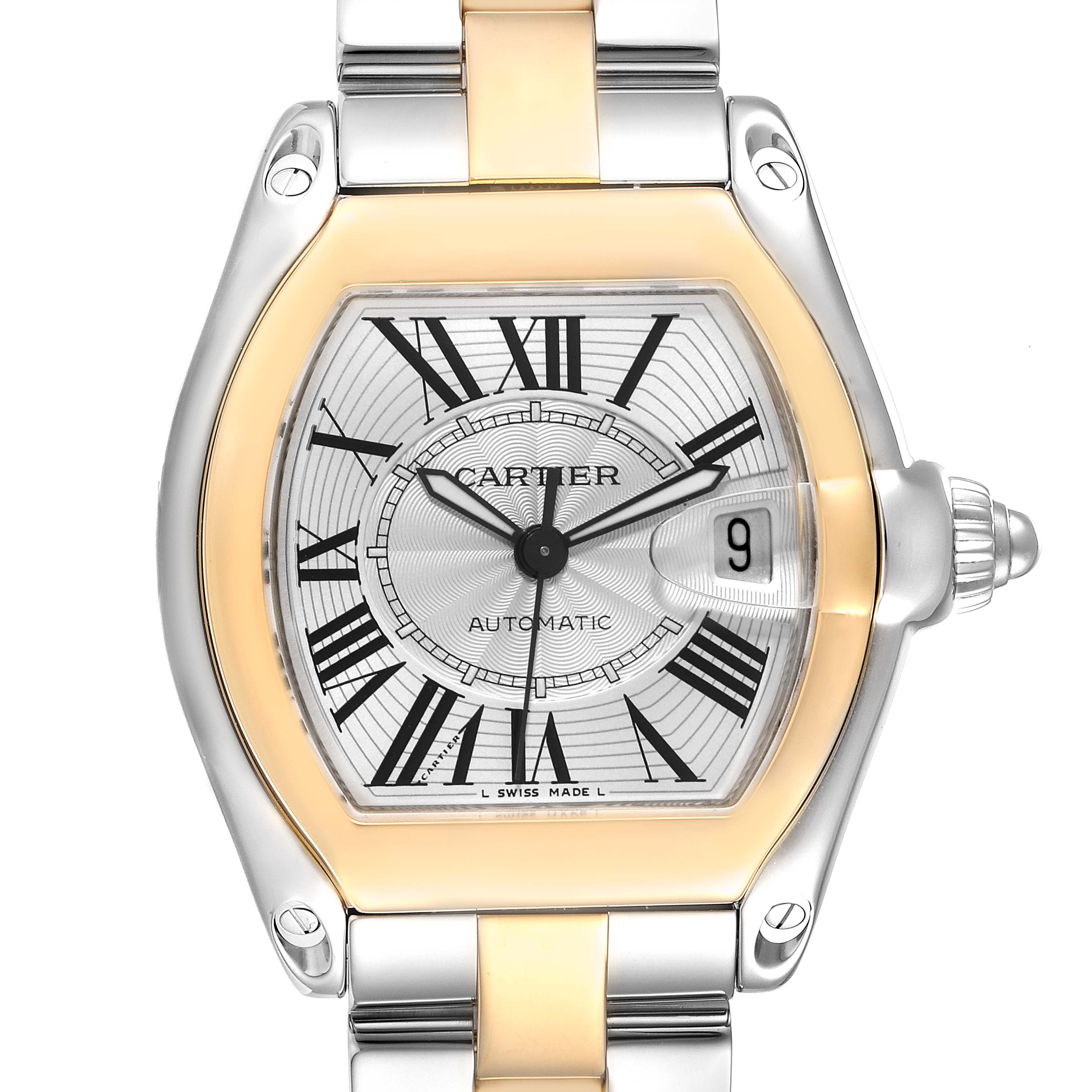 Cartier Roadster Steel Yellow Gold Silver Dial Mens Watch W62031Y4 ...