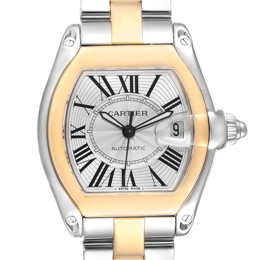 Cartier Roadster Steel Yellow Gold Silver Dial Mens Watch W62031Y4 SwissWatchExpo