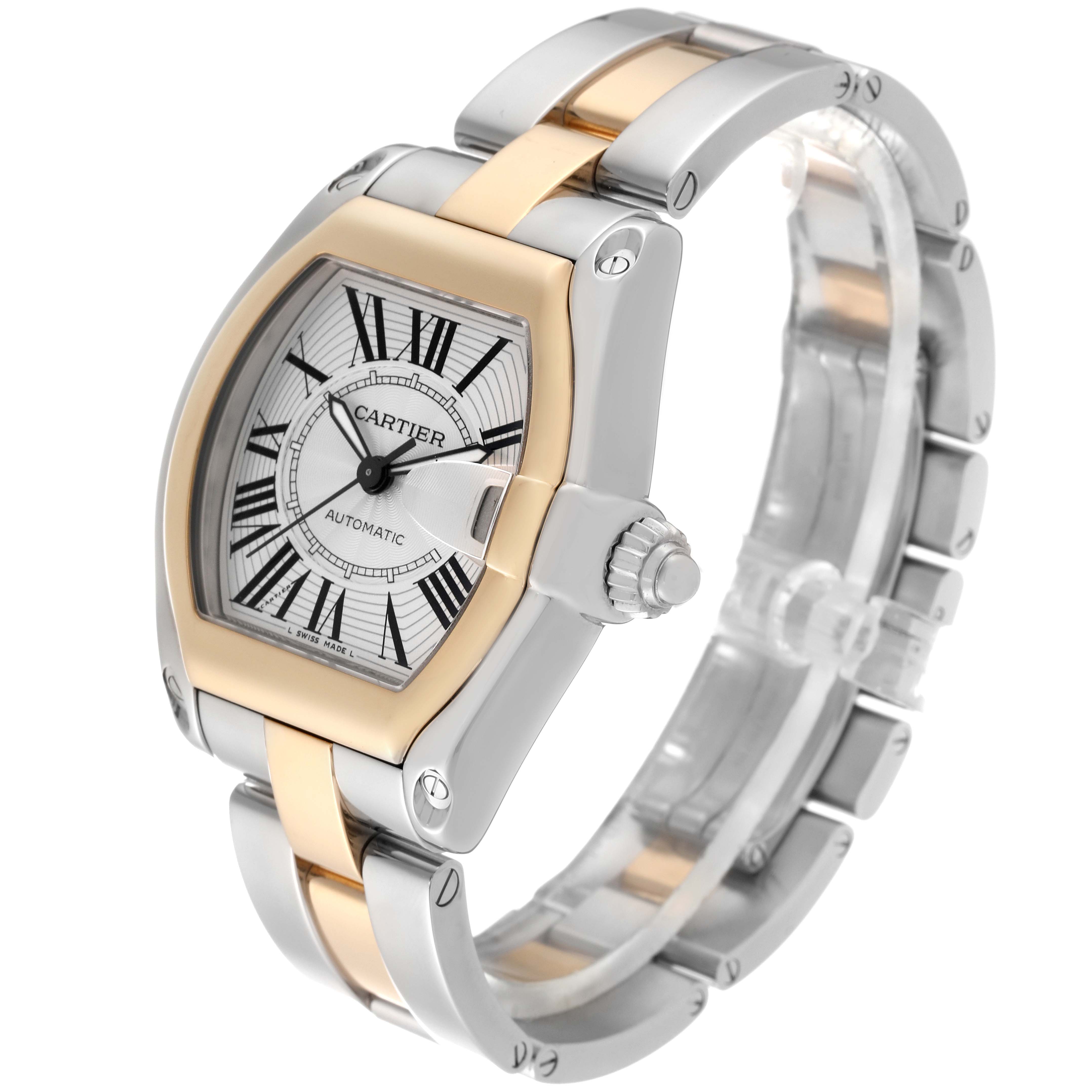 Cartier Roadster Steel Yellow Gold Silver Dial Mens Watch W62031Y4 ...