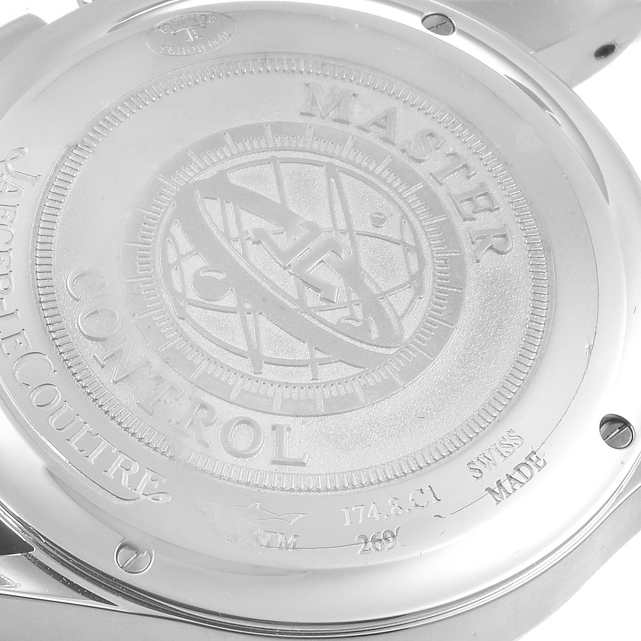 The image shows the back case of a Jaeger-LeCoultre Master Control watch.