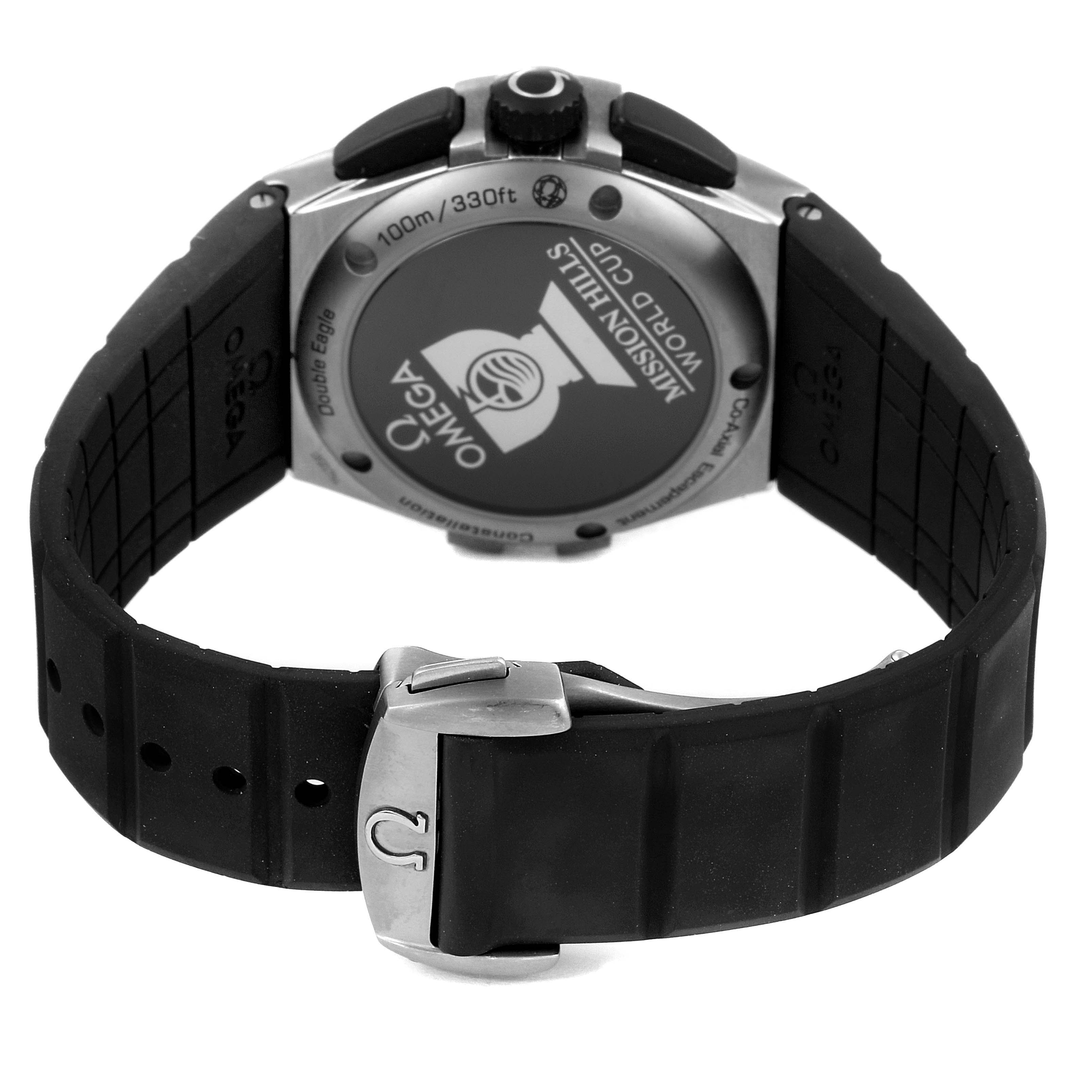 The image shows the back of an Omega Constellation 121.92.35.50.01.00 Men's Titanium Black Dial 121.92.35.50.01.00 Men's Titanium Black Dial model watch, featuring the case back, strap, and clasp.