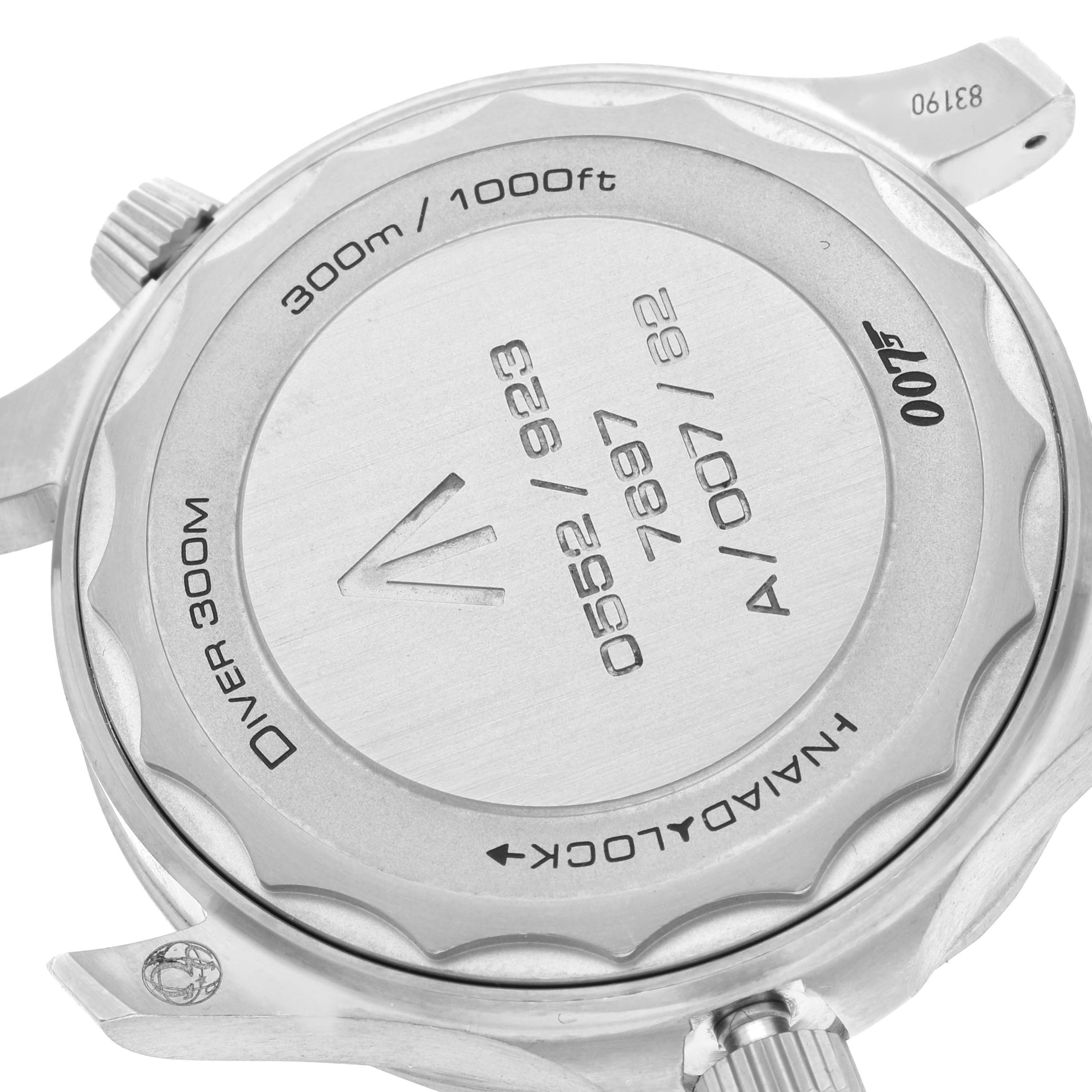 This image shows the back case of an Omega Seamaster 210.90.42.20.01.001 Men's Titanium Brown Dial 210.90.42.20.01.001 Men's Titanium Brown Dial watch, focusing on its engravings and lock mechanism.