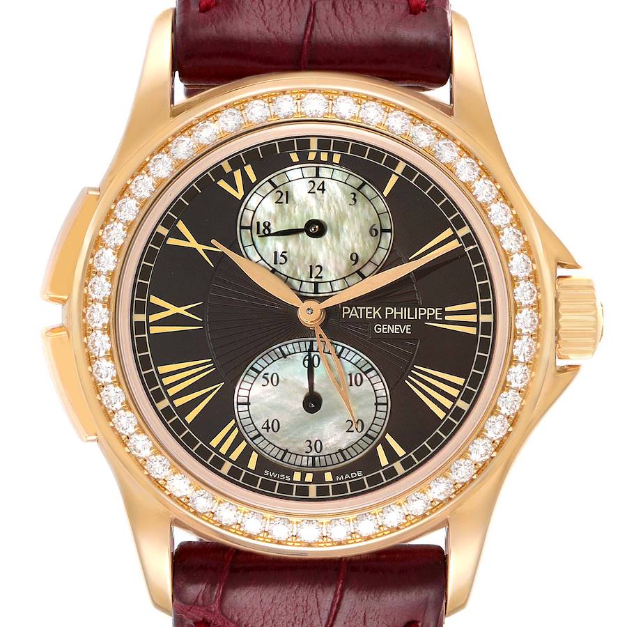 Patek Philippe Calatrava Travel Time Rose Gold MOP Diamond Watch 4934 SwissWatchExpo