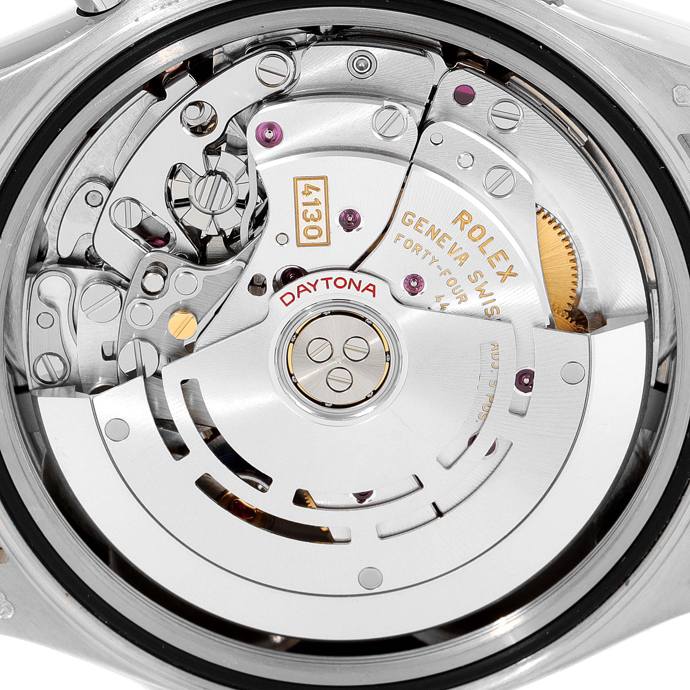 The image shows the inner mechanism of a Rolex Daytona 116519 Men's White Gold Grey Dial 116519 Men's White Gold Grey Dial watch from a back or transparent case angle.