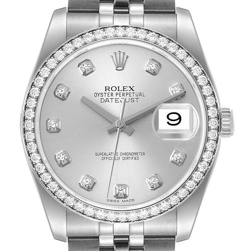 Photo of Rolex Datejust 36 Silver Diamond Dial Bezel Unisex Watch 116244
