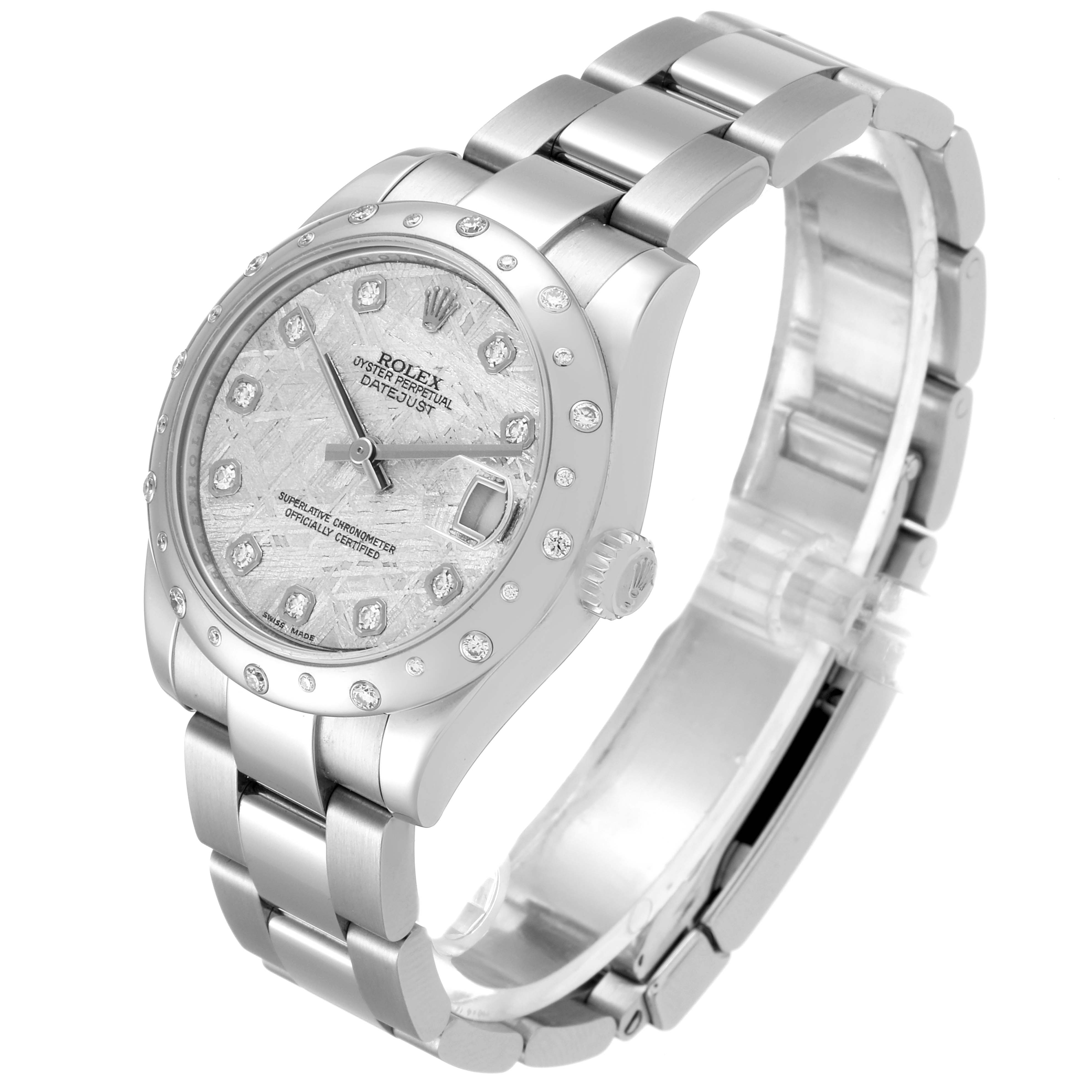 This Rolex Mid-Size 178344 Women's Stainless Steel Silver Dial 178344 Women's Stainless Steel Silver Dial watch is shown at a 3/4 angle, highlighting the bracelet, bezel, and dial.