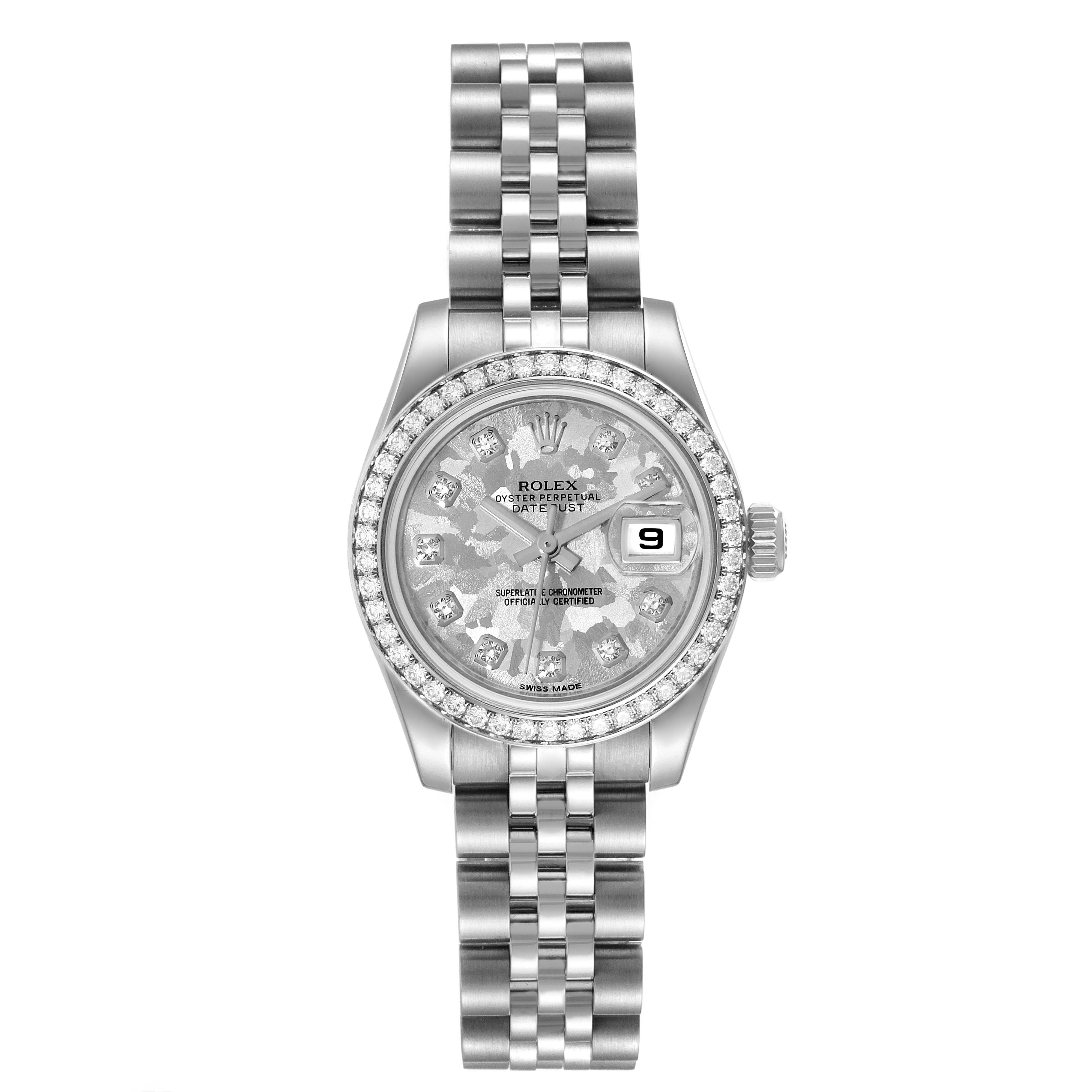 This image shows a front view of a Rolex Datejust 179384 Women's Stainless Steel Silver Dial 179384 Women's Stainless Steel Silver Dial watch, displaying the dial, bracelet, bezel, and crown.
