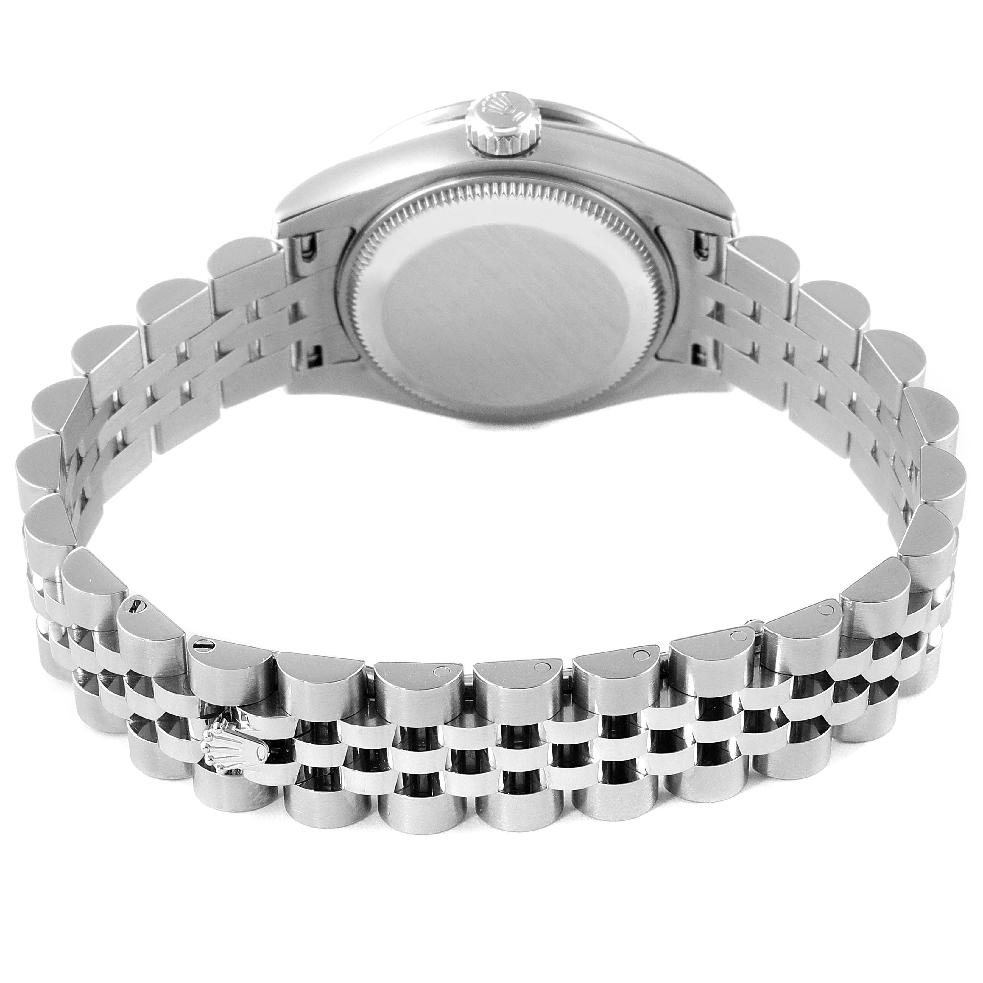 This image shows the back case and bracelet of a Rolex Datejust 179384 Women's Stainless Steel Silver Dial 179384 Women's Stainless Steel Silver Dial watch at a rear angle.