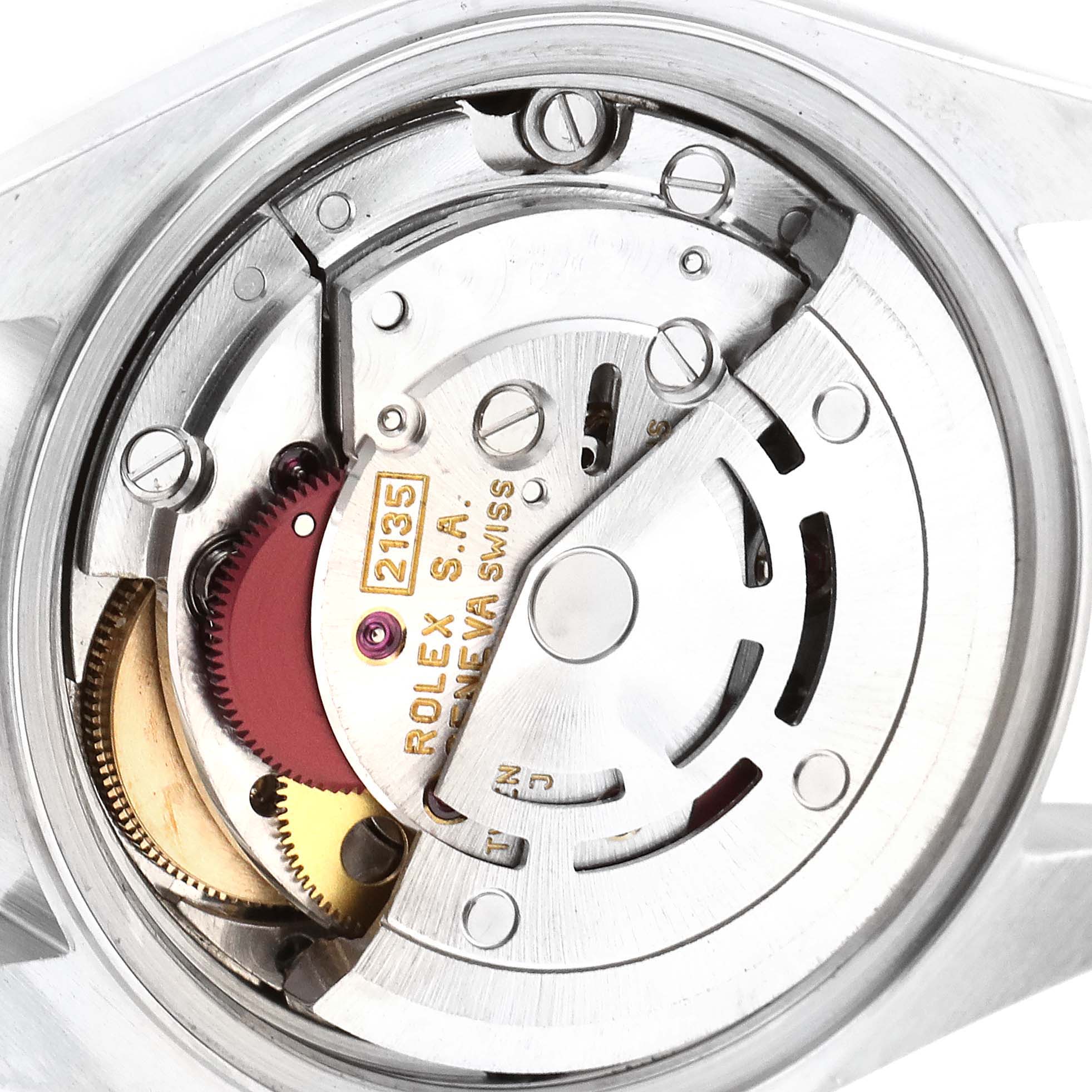 This image shows an inner view of the Rolex Datejust 69174 Women's Stainless Steel Pink Dial 69174 Women's Stainless Steel Pink Dial watch, highlighting its movement components.