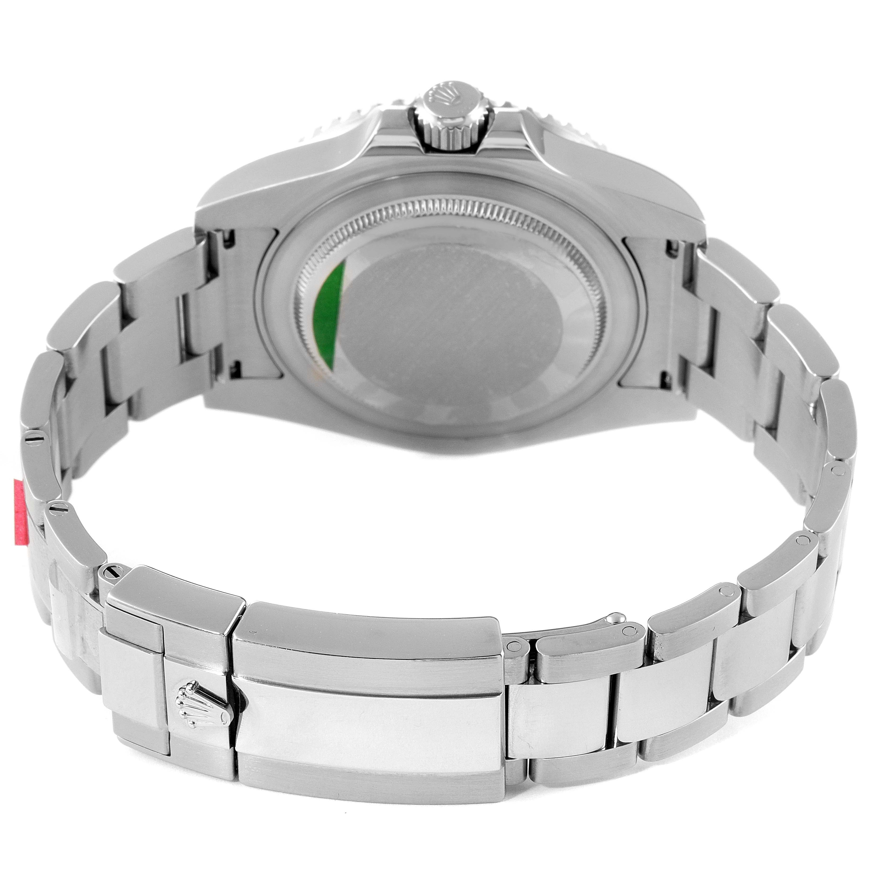 The image shows the back case, crown, and bracelet of a Rolex GMT-Master 116710BLNR Men's Stainless Steel Black Dial 116710BLNR Men's Stainless Steel Black Dial watch at an angle.