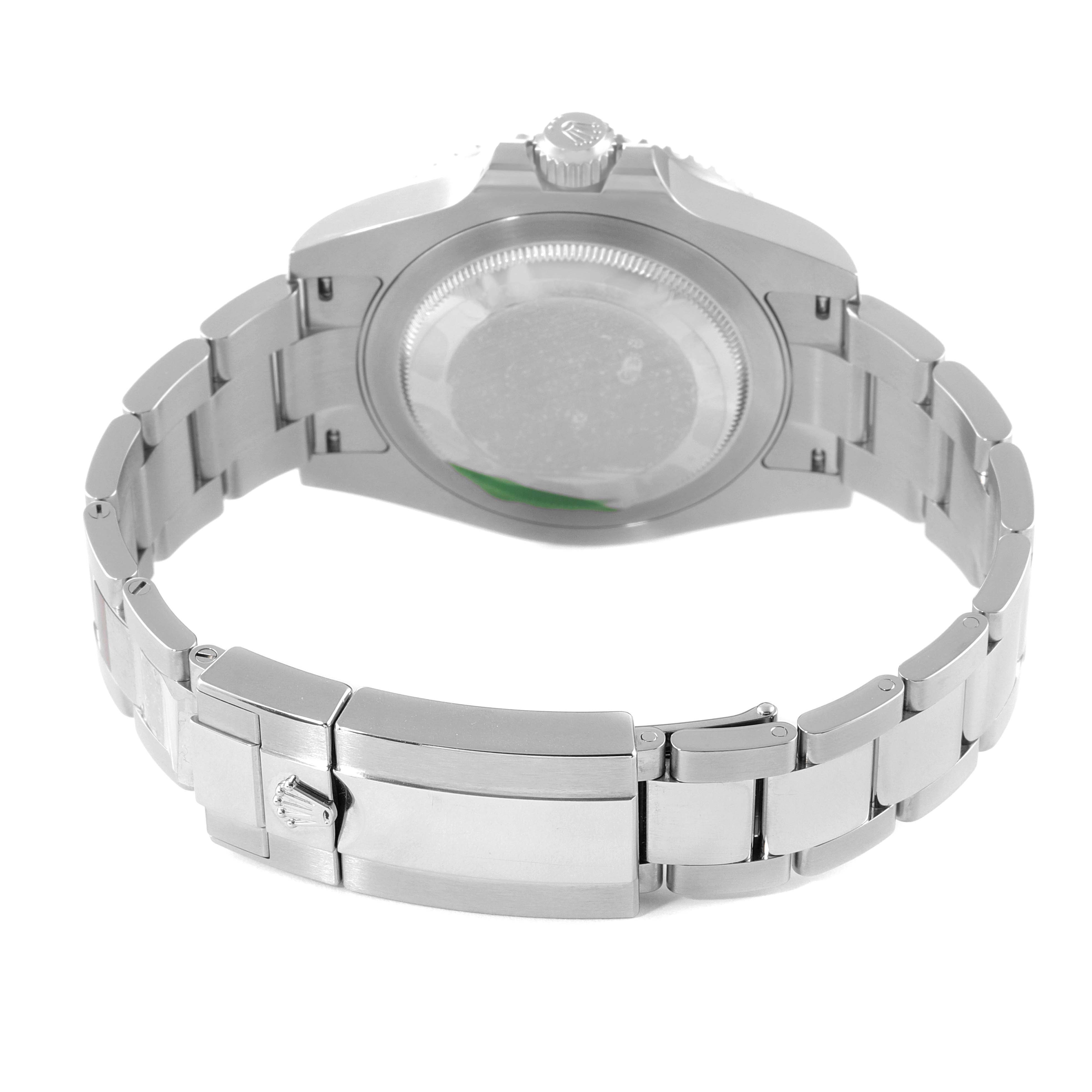 The image shows the back view of a Rolex GMT-Master 126710BLNR Men
s Stainless Steel Black Dial 126710BLNR Men
s Stainless Steel Black Dial watch, highlighting its stainless steel case and bracelet.