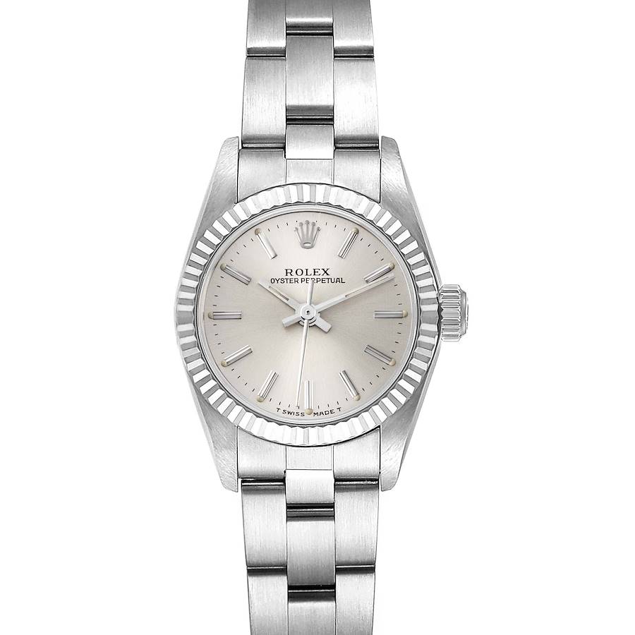 Rolex Non-Date Steel White Gold Silver Dial Ladies Watch 67194 SwissWatchExpo