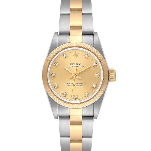 Photo of Rolex Oyster Perpetual NonDate Steel Yellow Gold Diamond Ladies Watch 67243