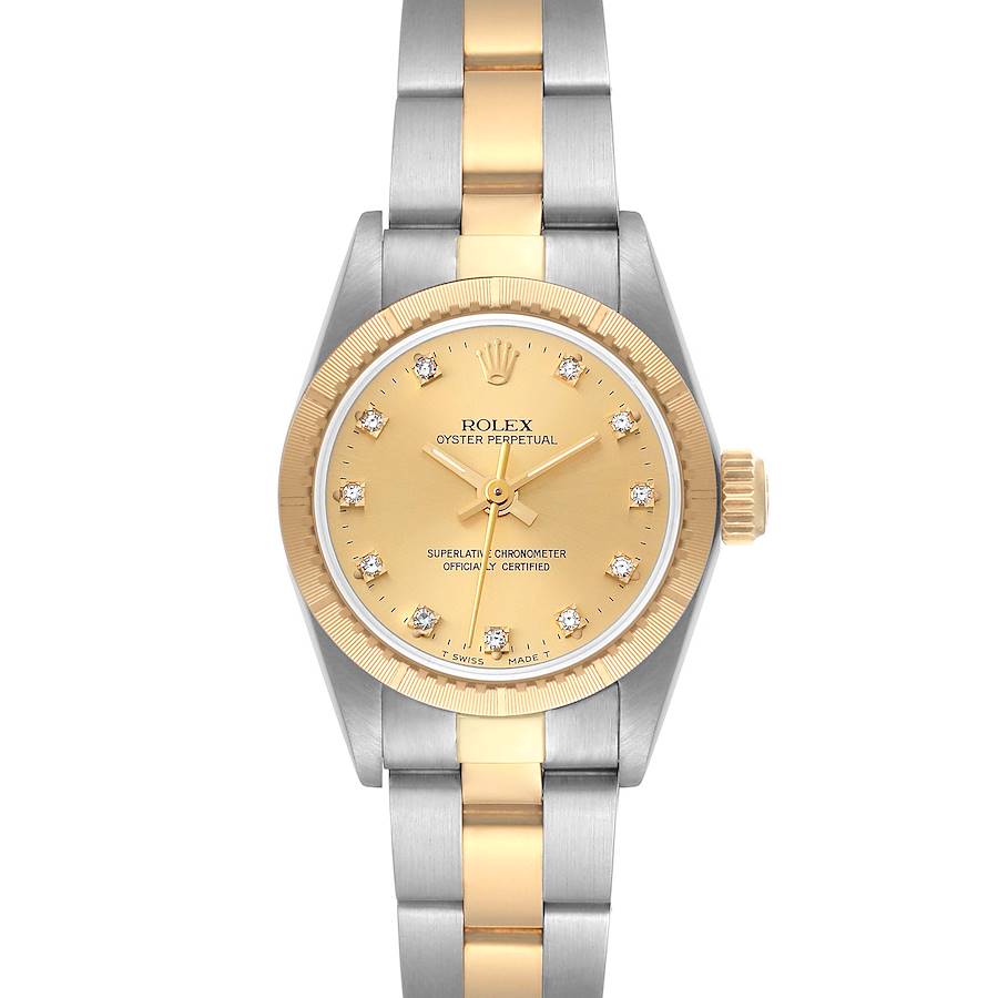 Rolex Oyster Perpetual NonDate Steel Yellow Gold Diamond Ladies Watch 67243 SwissWatchExpo