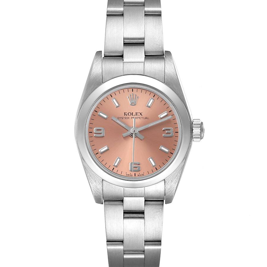 Rolex Oyster Perpetual Salmon Dial Domed Bezel Steel Ladies Watch 76080 SwissWatchExpo