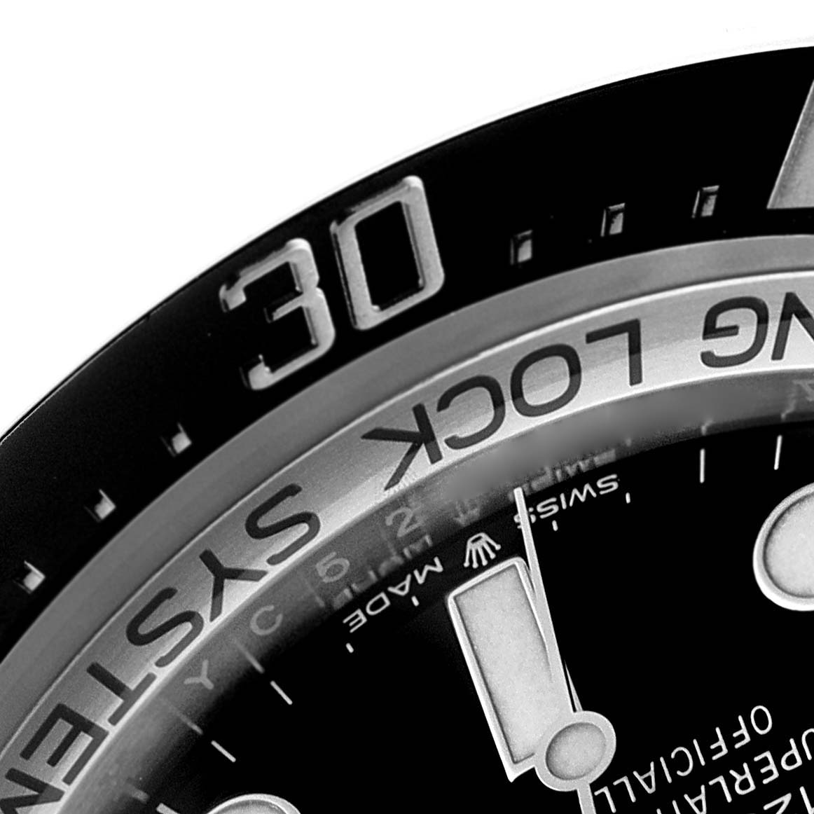The image shows a close-up of the bezel and part of the dial of a Rolex Sea-Dweller 126660 Men
s Stainless Steel Blue Dial 126660 Men
s Stainless Steel Blue Dial watch.