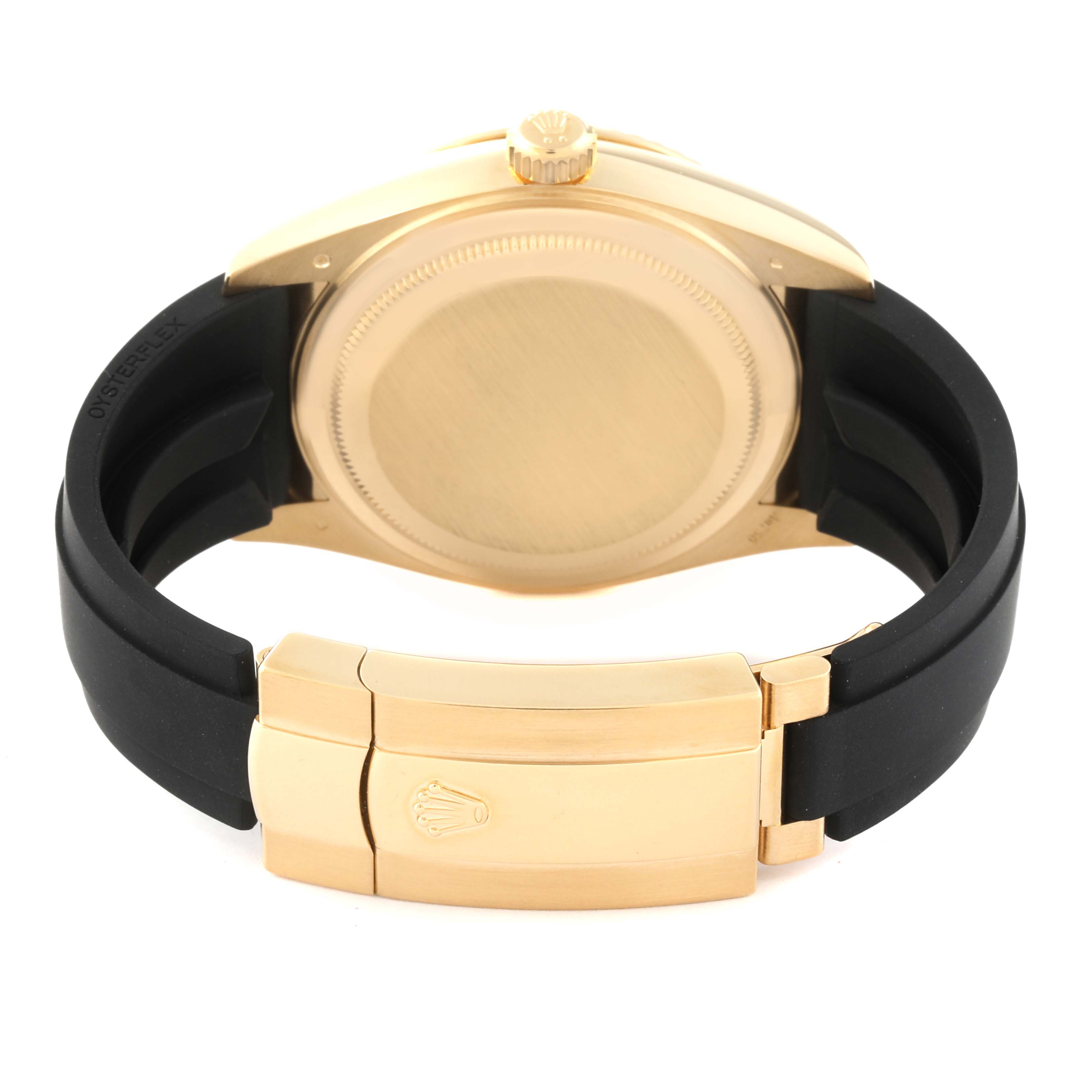 The image shows the back case and clasp of a Rolex Sky-Dweller 336238 Men's Yellow Gold Black Dial 336238 Men's Yellow Gold Black Dial watch, viewed from the rear.
