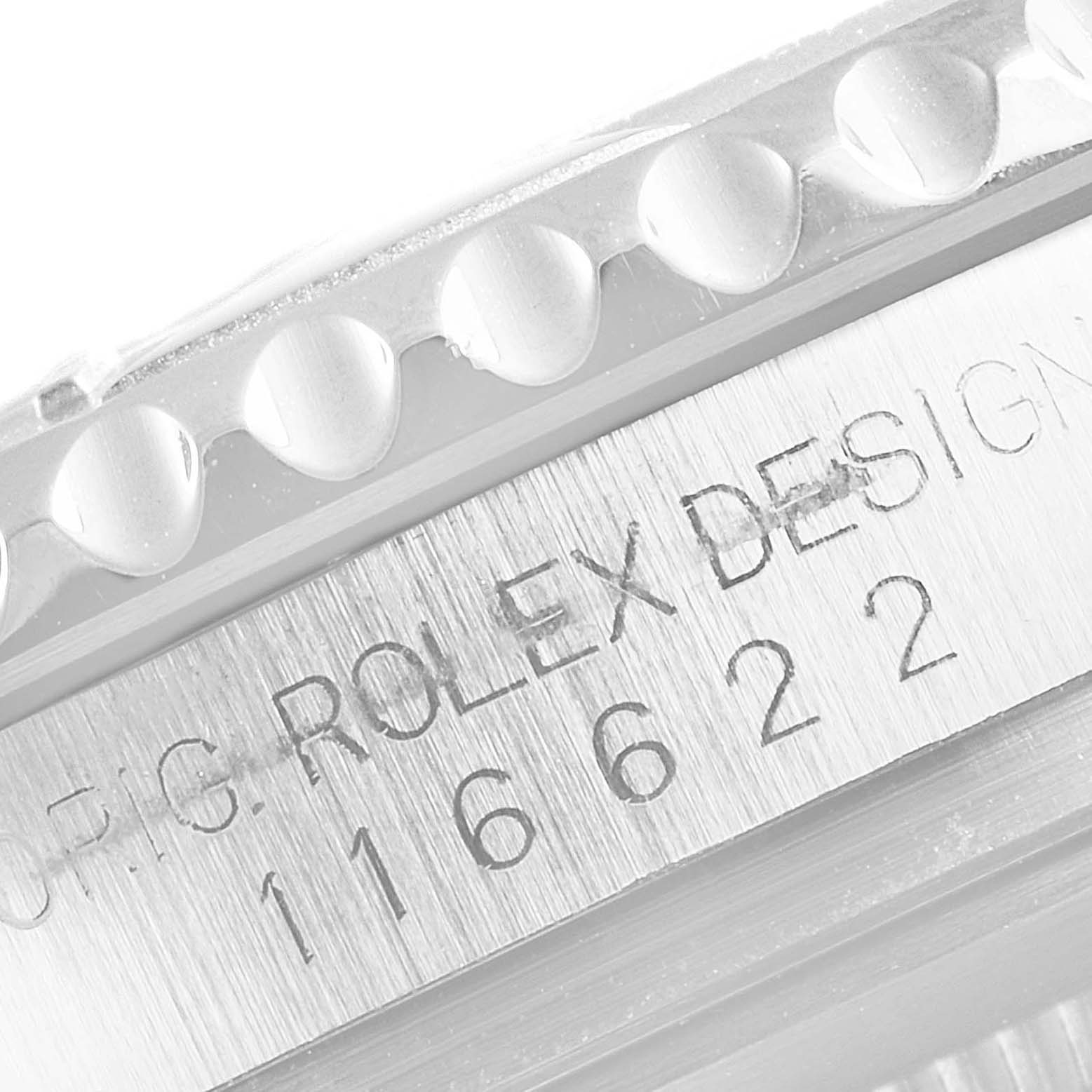 The image shows a close-up of the bezel and engraved reference number 116622 on the case of a Rolex Yacht-Master 116622 Men's Stainless Steel Grey Dial 116622 Men's Stainless Steel Grey Dial watch.