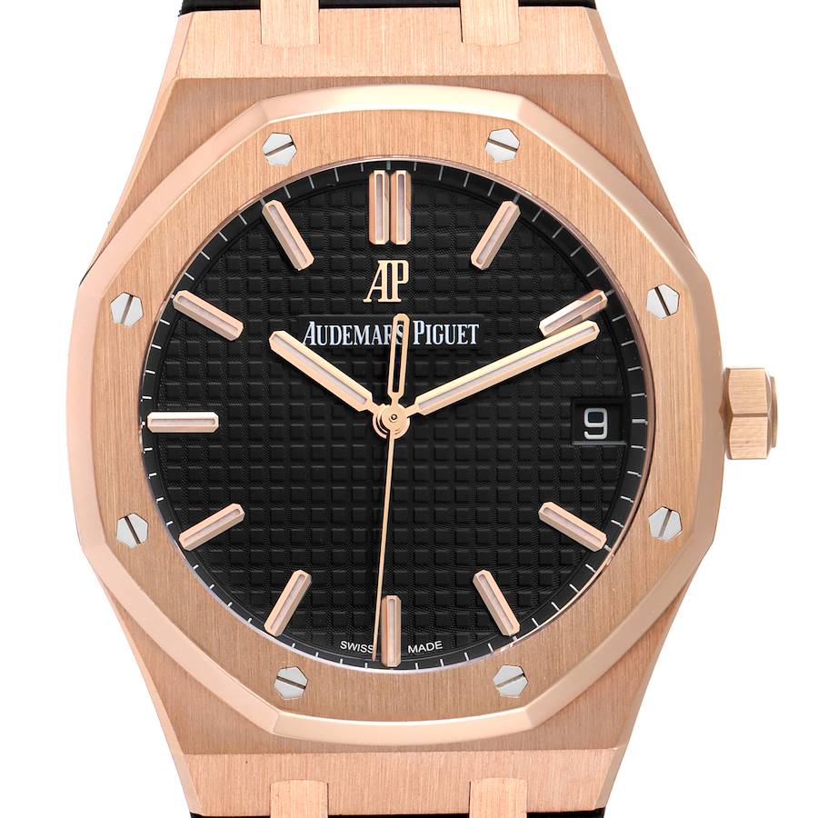 Audemars Piguet Royal Oak 18k Rose Gold Black Dial Watch 15500OR Box Papers SwissWatchExpo