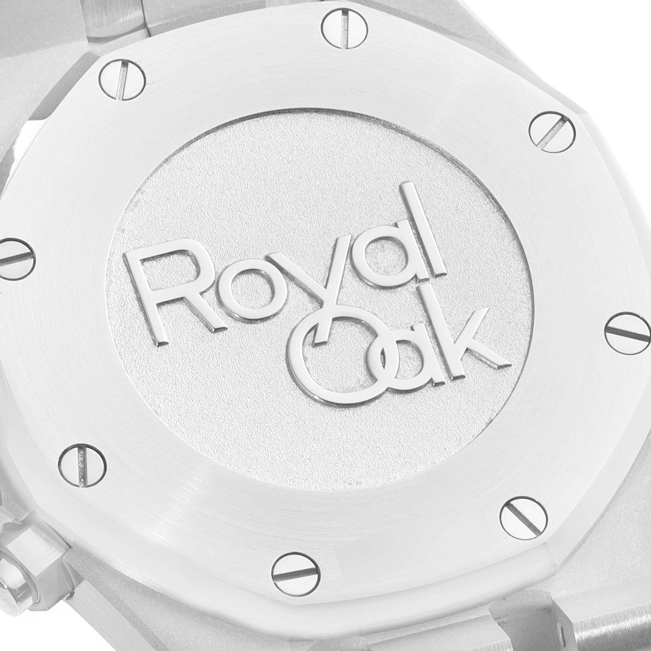 This image shows a close-up of the bezel and part of the caseback on an Audemars Piguet Royal Oak 26315ST.OO.1256ST.01 Men's Stainless Steel Silver Dial 26315ST.OO.1256ST.01 Men's Stainless Steel Silver Dial watch.